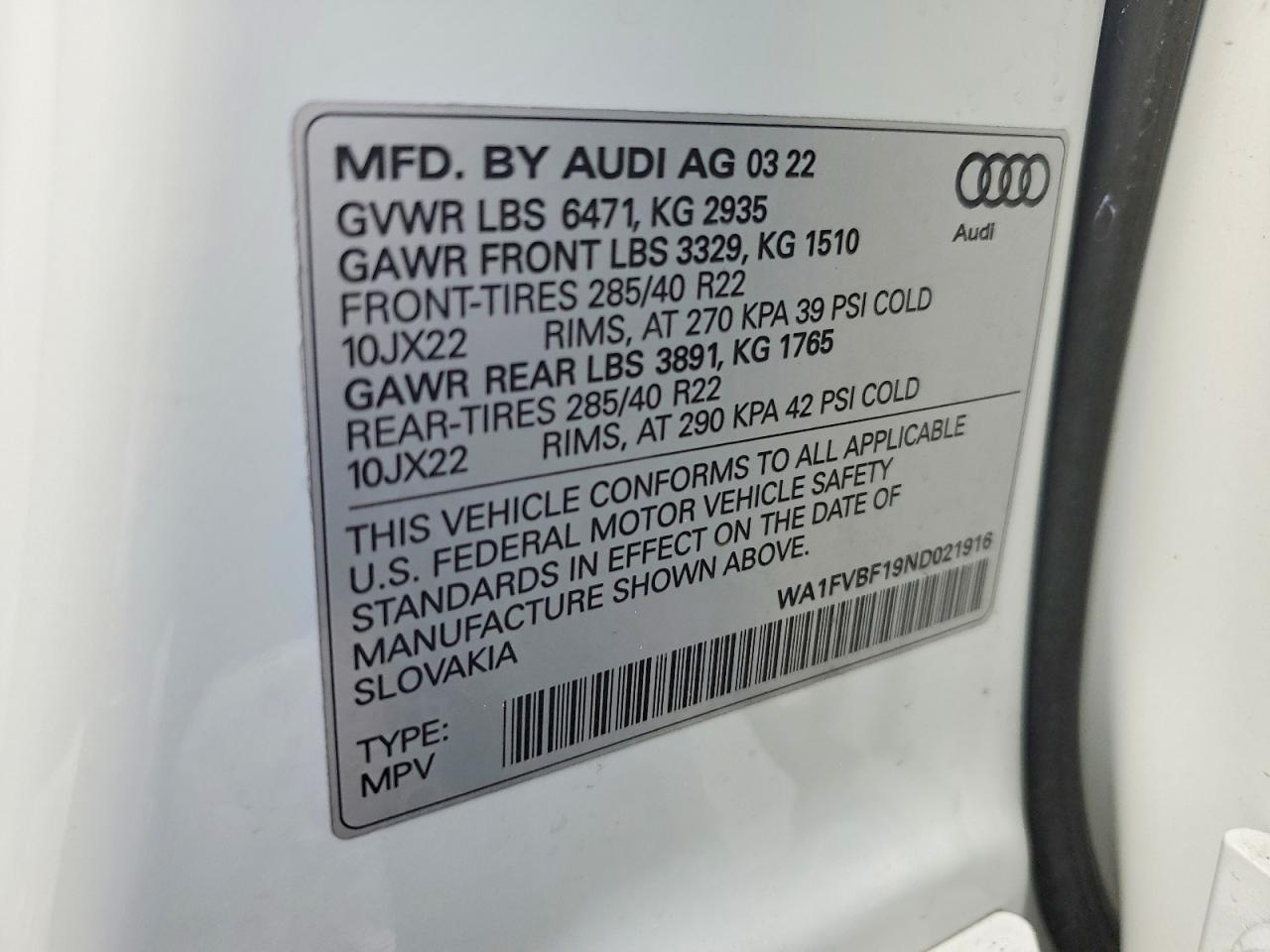 2022 Audi Q8 Prestige S-line White vin: WA1FVBF19ND021916