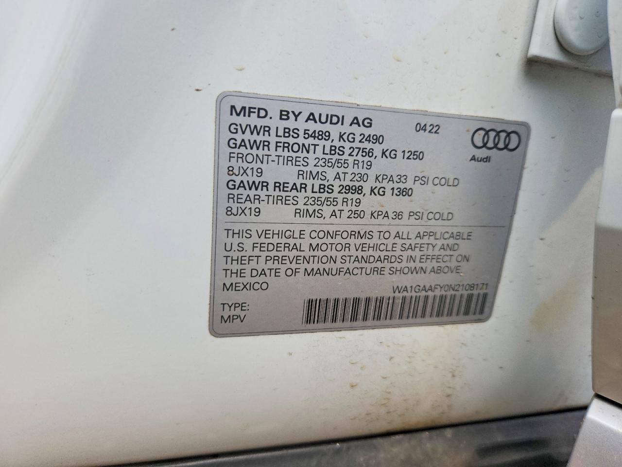 2022 Audi Q5 Premium 45 White vin: WA1GAAFY0N2108171