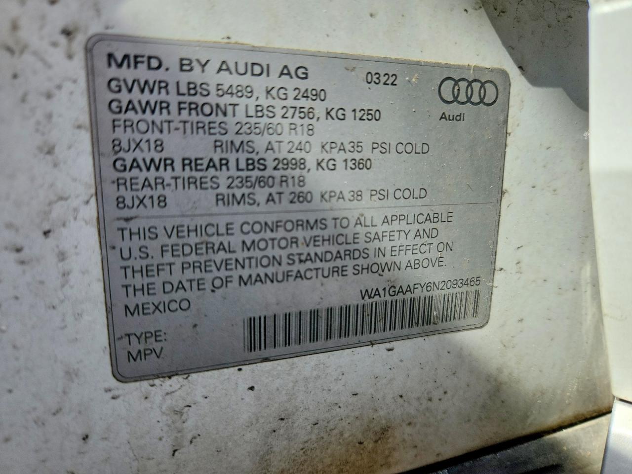 2022 Audi Q5 Premium 45 White vin: WA1GAAFY6N2093465