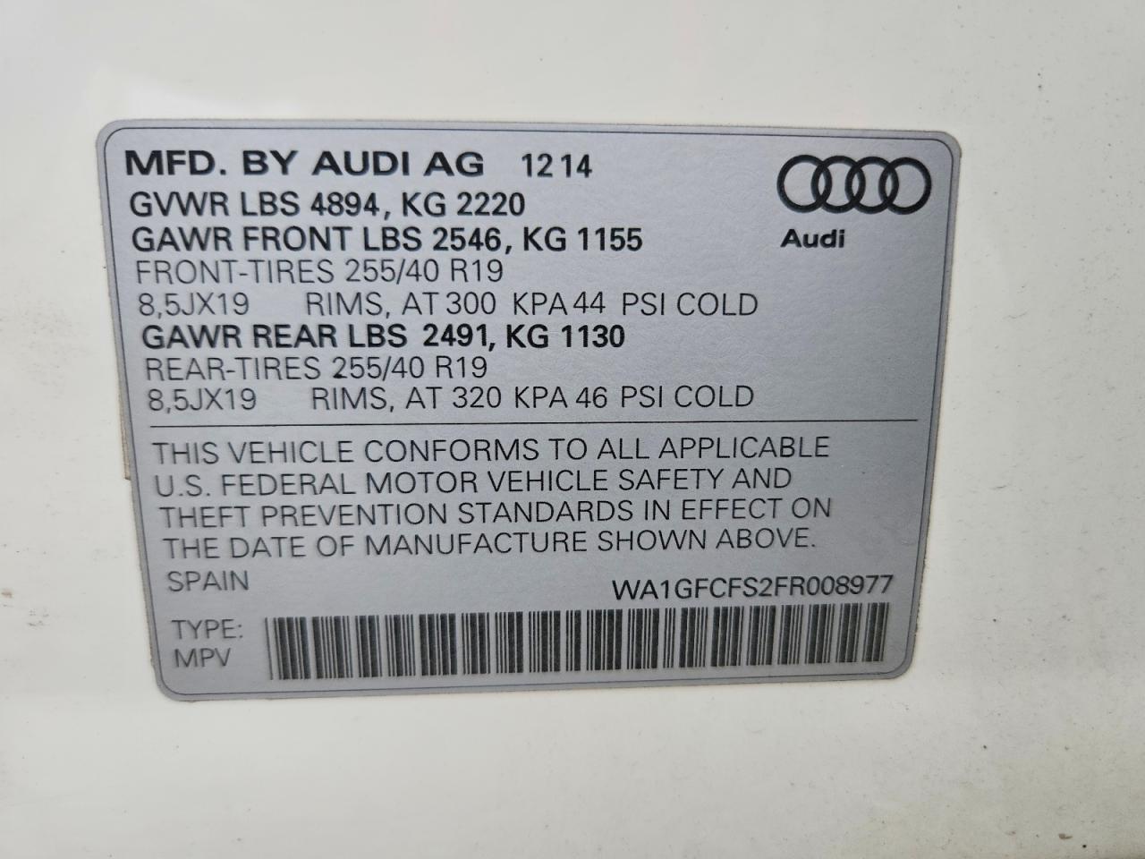 2015 Audi Q3 Prestige White vin: WA1GFCFS2FR008977