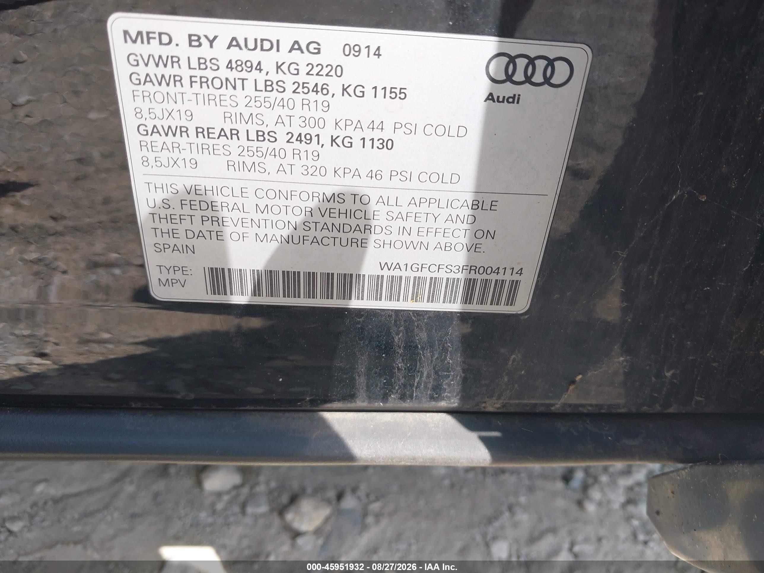 2015 Audi Q3 2.0t Premium Plus Black vin: WA1GFCFS3FR004114