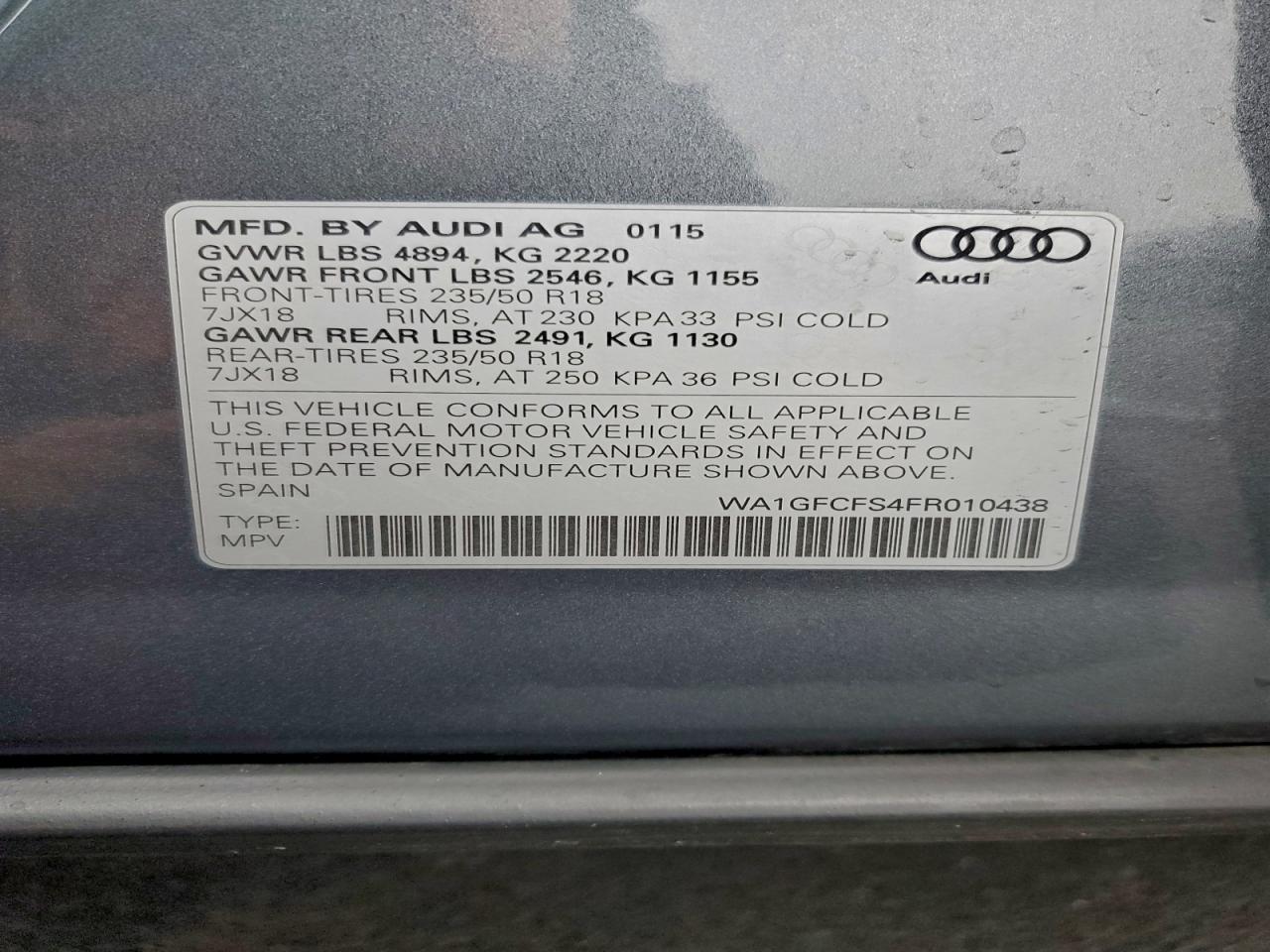 2015 Audi Q3 Prestige Gray vin: WA1GFCFS4FR010438