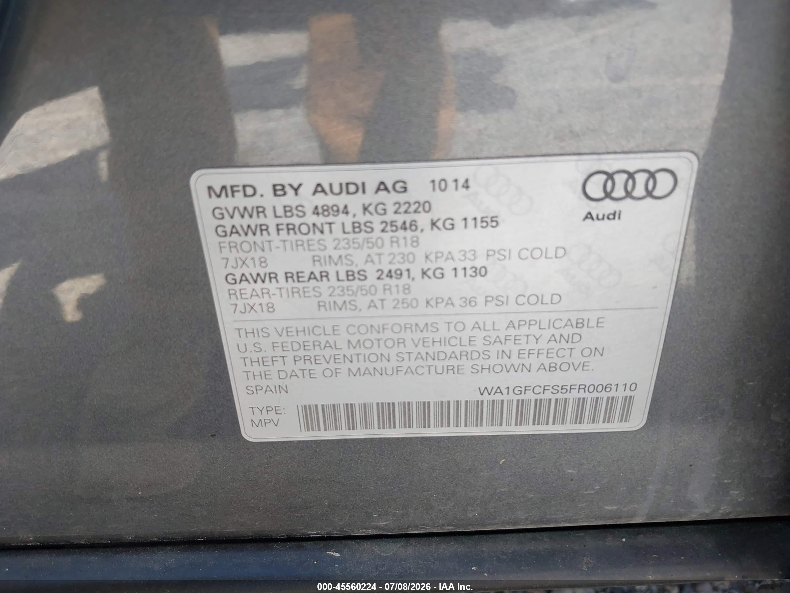 2015 Audi Q3 2.0t Premium Plus Gray vin: WA1GFCFS5FR006110