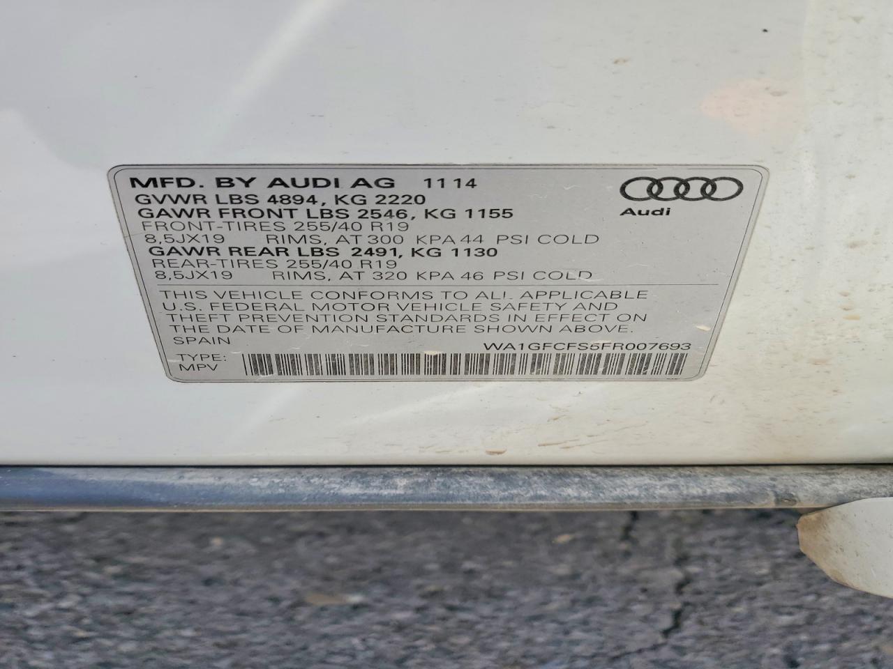2015 Audi Q3 White vin: WA1GFCFS5FR007693