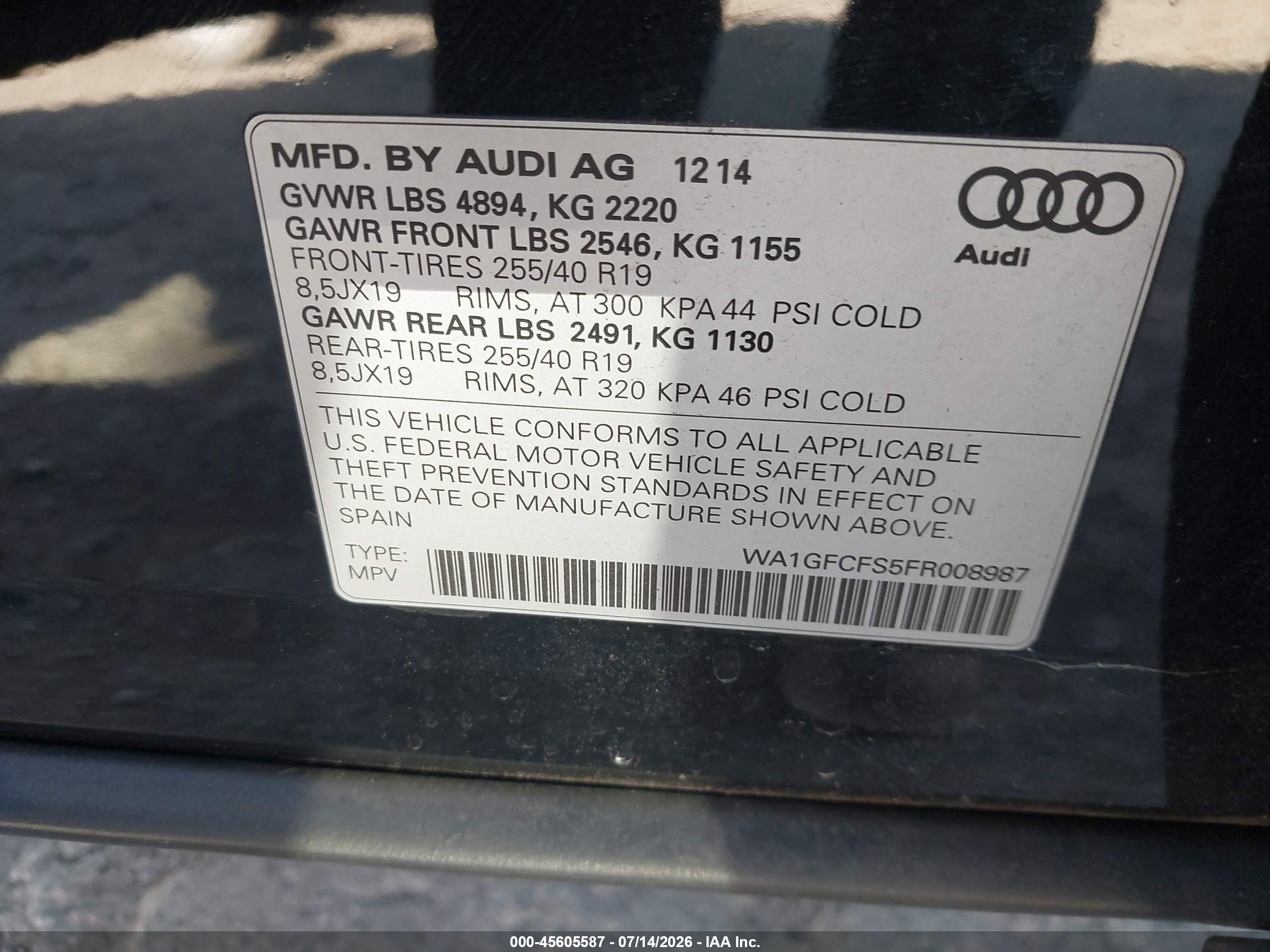 2015 Audi Q3 2.0t Premium Plus Black vin: WA1GFCFS5FR008987