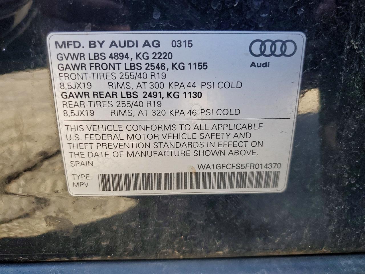 2015 Audi Q3 Prestige Black vin: WA1GFCFS5FR014370