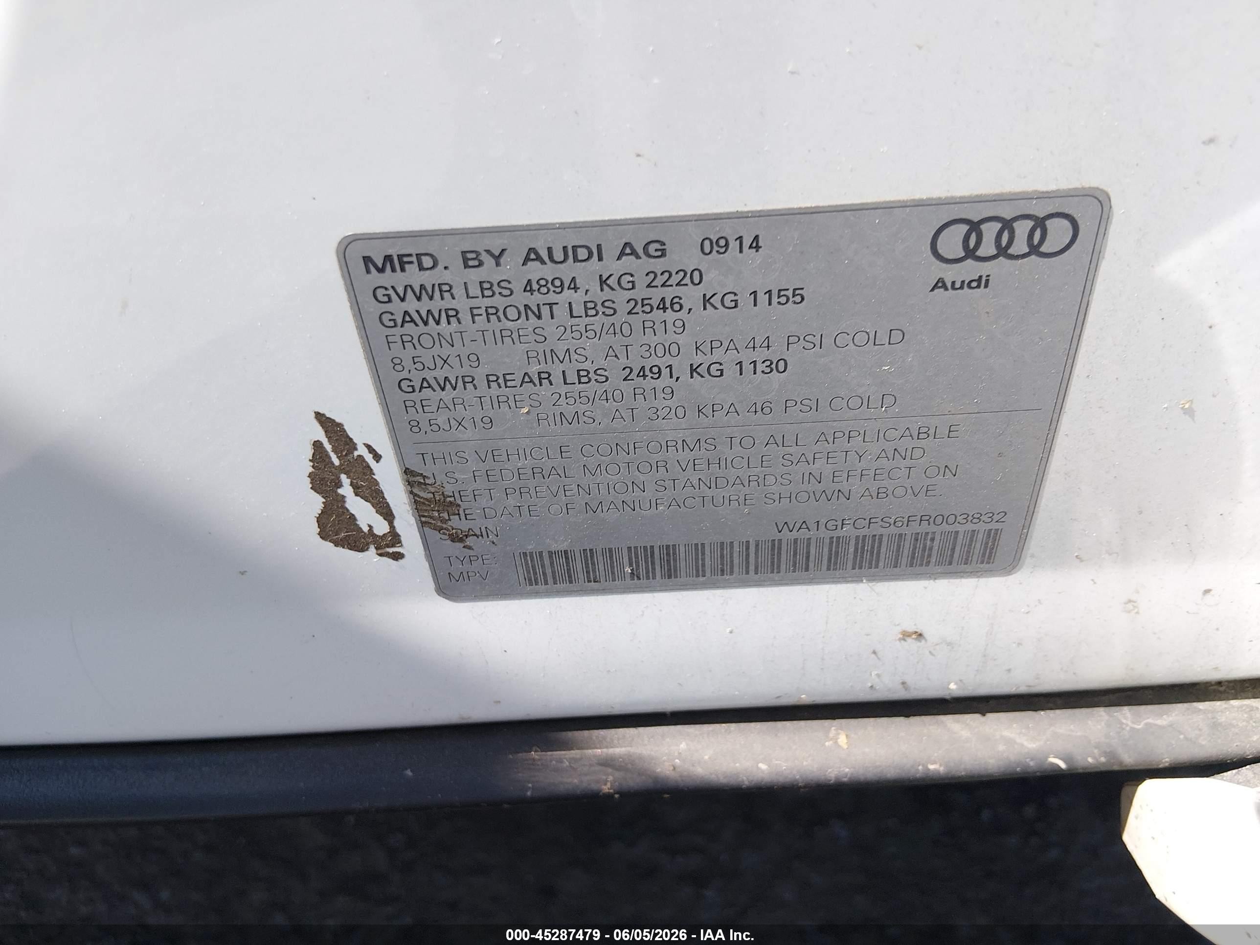 2015 Audi Q3 2.0t Premium Plus White vin: WA1GFCFS6FR003832