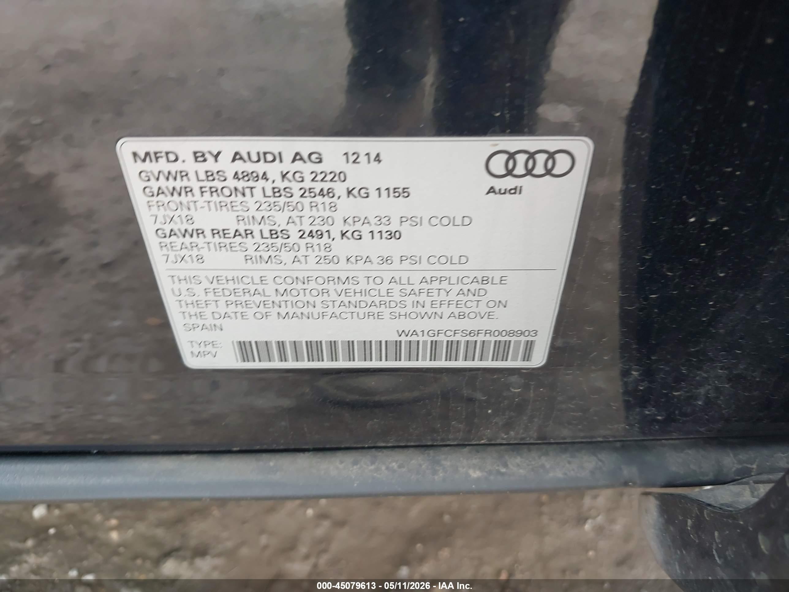2015 Audi Q3 2.0t Premium Plus Dark Blue vin: WA1GFCFS6FR008903
