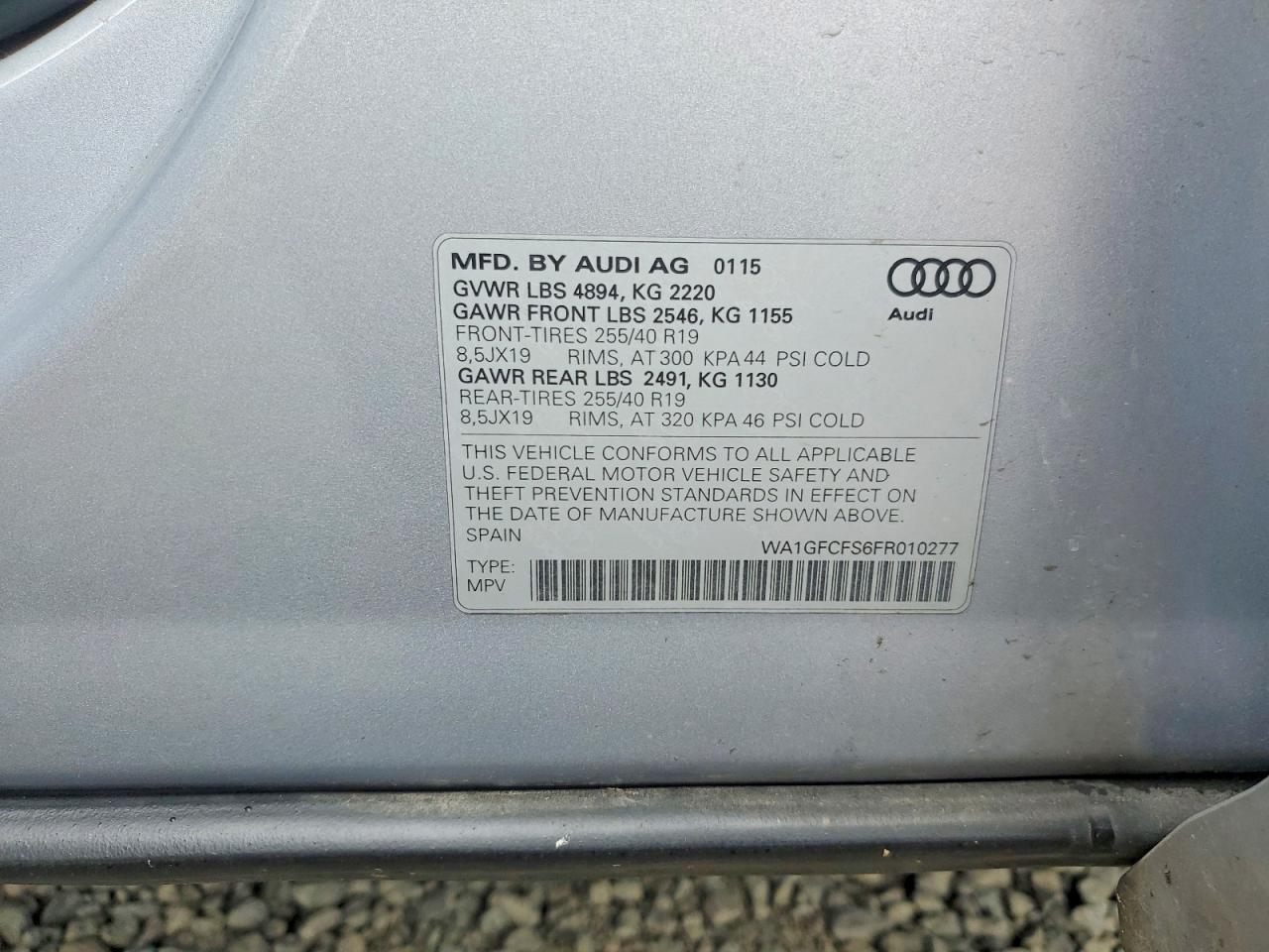 2015 Audi Q3 Prestige Silver vin: WA1GFCFS6FR010277