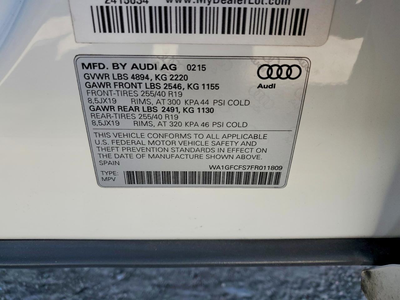 2015 Audi Q3 Prestige White vin: WA1GFCFS7FR011809