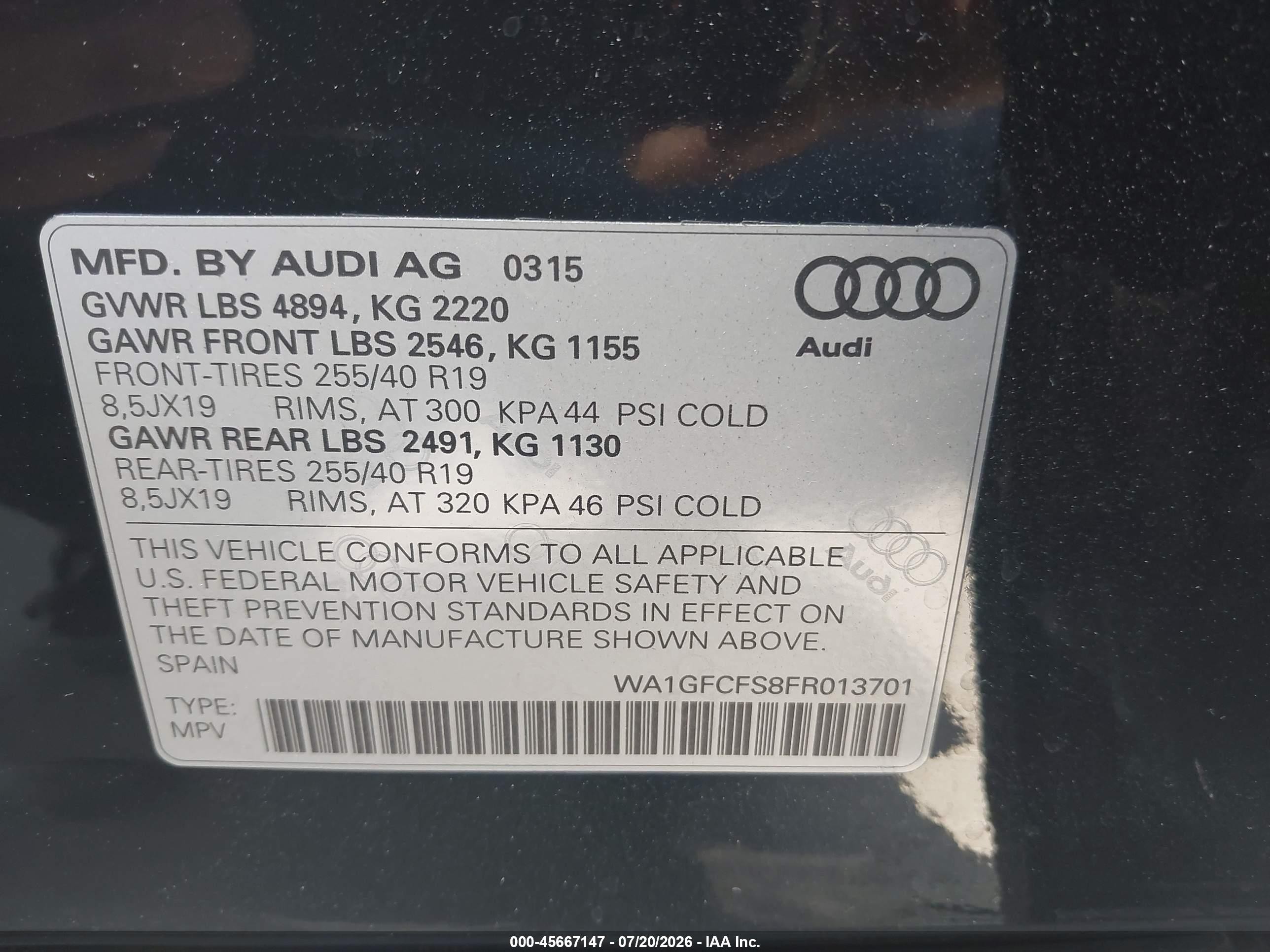 2015 Audi Q3 2.0t Premium Plus Black vin: WA1GFCFS8FR013701