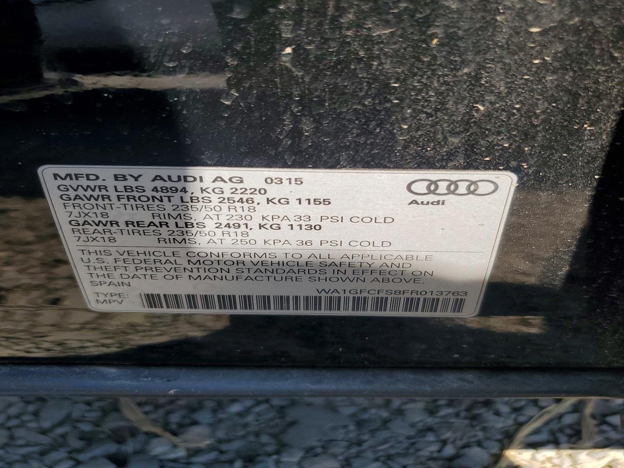 2015 Audi Q3 Prestige Black vin: WA1GFCFS8FR013763