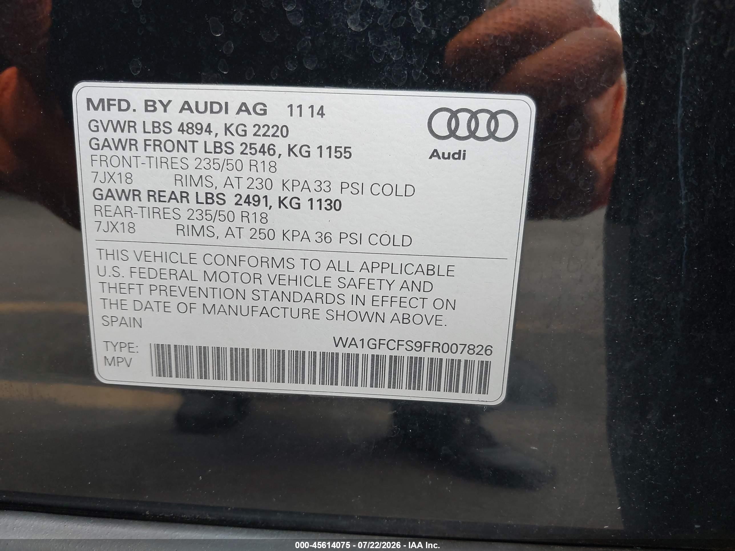 2015 Audi Q3 2.0t Premium Plus Black vin: WA1GFCFS9FR007826