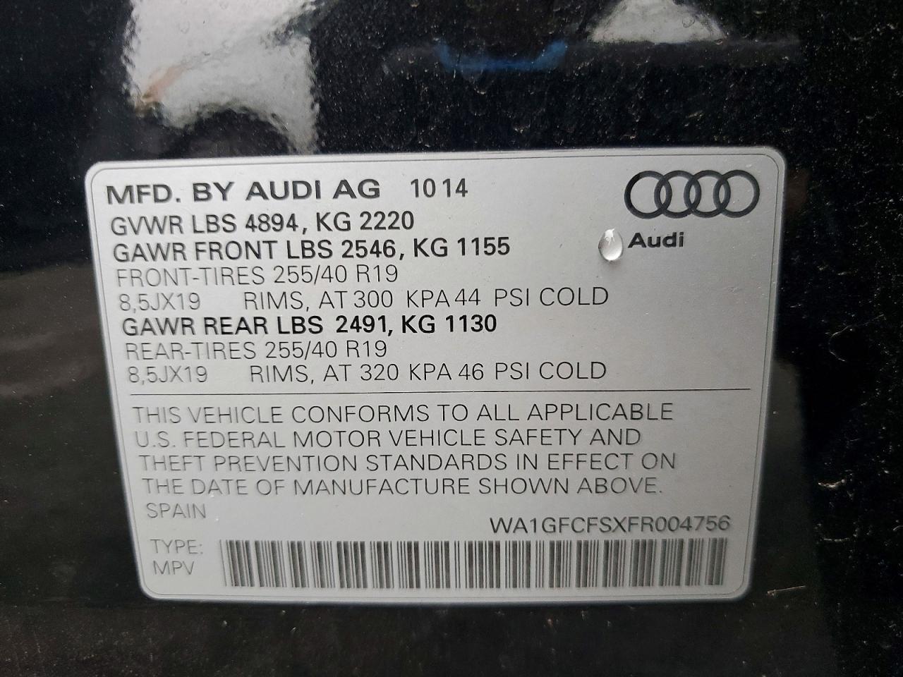 2015 Audi Q3 Black vin: WA1GFCFSXFR004756