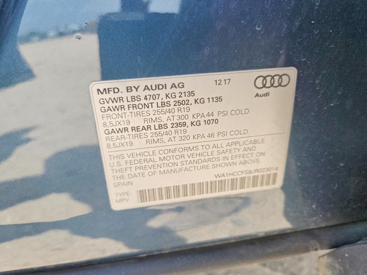 2018 Audi Q3 Premium Plus Blue vin: WA1HCCFS9JR023014