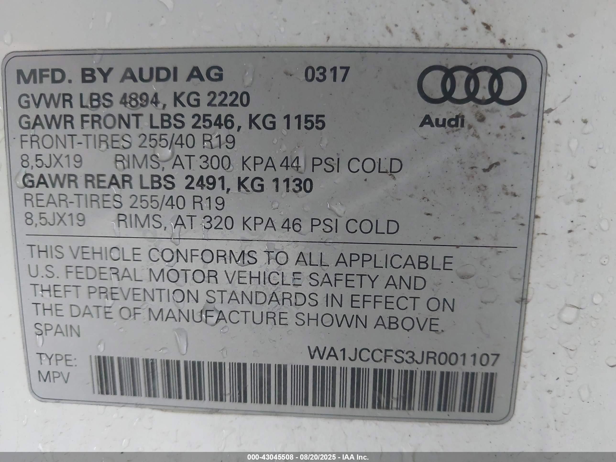 2018 Audi Q3 2.0t Premium/2.0t Sport Premium White vin: WA1JCCFS3JR001107