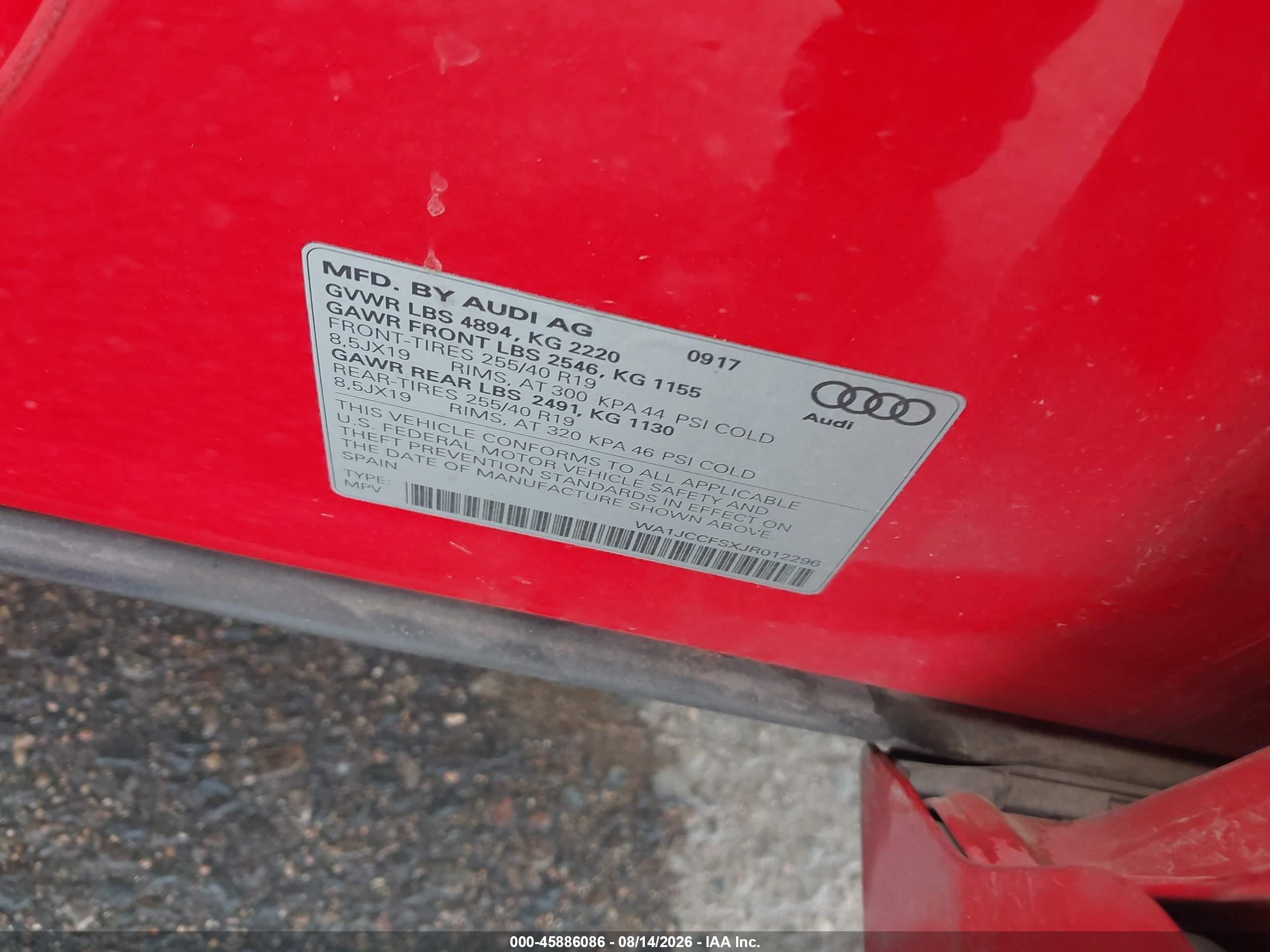 2018 Audi Q3 2.0t Premium/2.0t Sport Premium Red vin: WA1JCCFSXJR012296