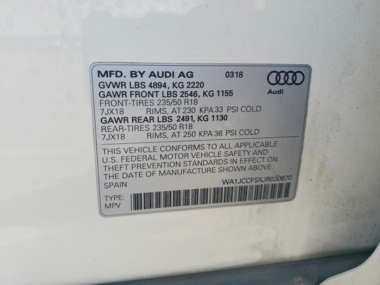 2018 Audi Q3 Premium Plus White vin: WA1JCCFSXJR030670