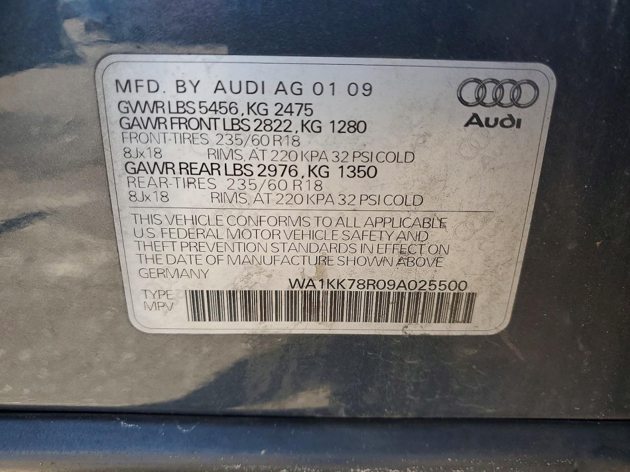 2009 Audi Q5 3.2 Gray vin: WA1KK78R09A025500