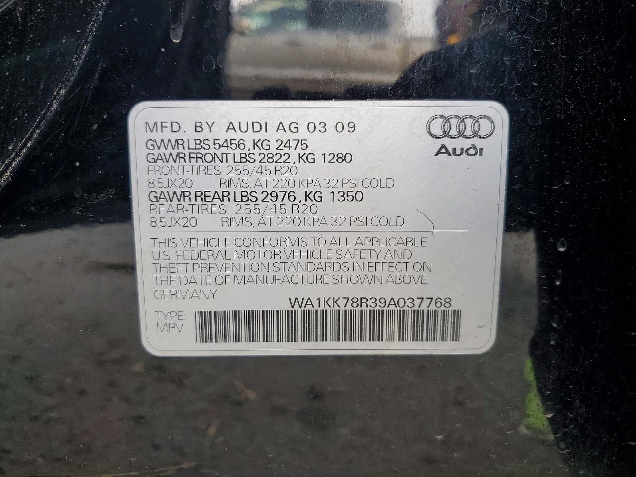 2009 Audi Q5 3.2 Черный vin: WA1KK78R39A037768
