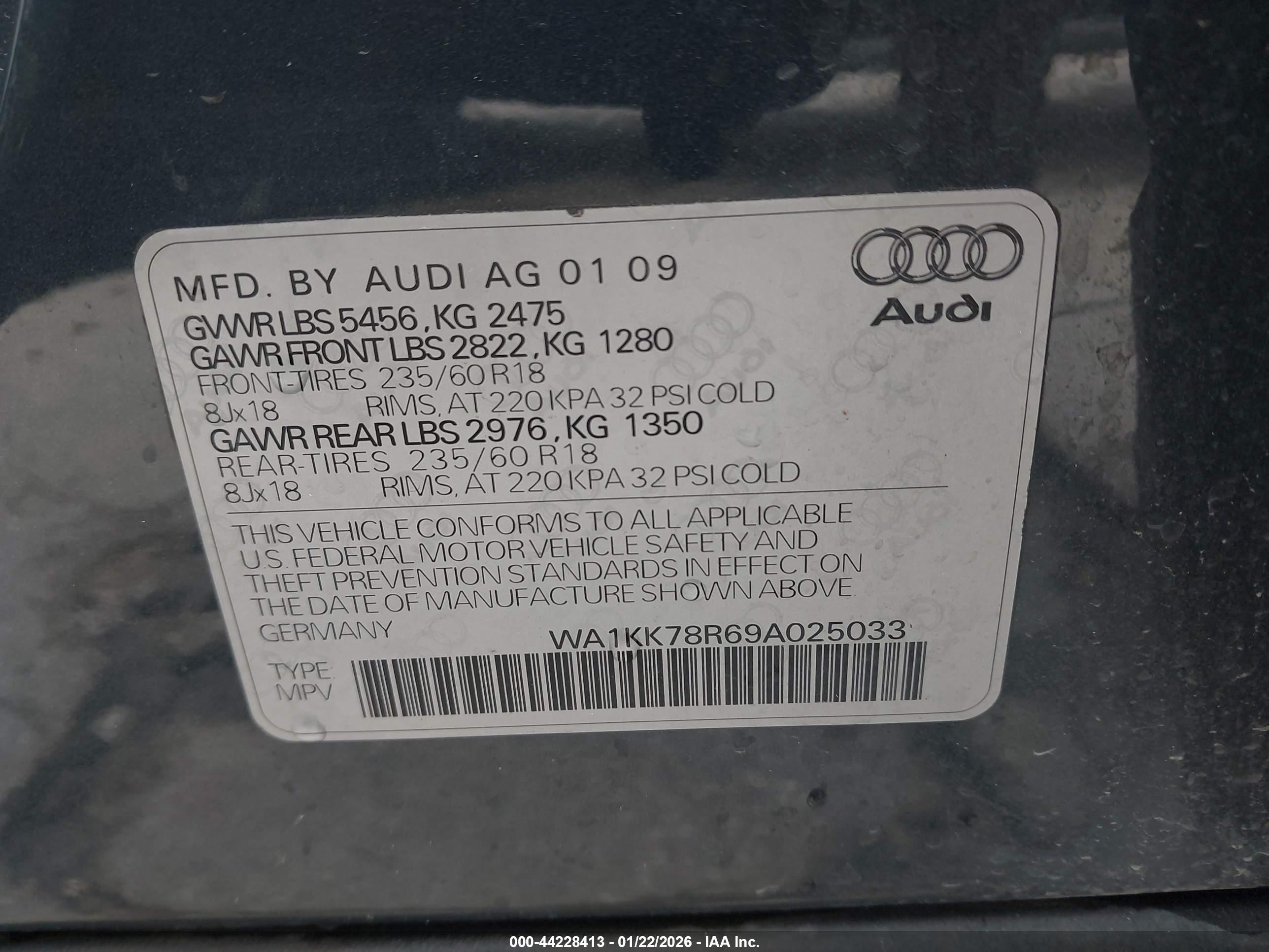 2009 Audi Q5 3.2 Premium Синий vin: WA1KK78R69A025033