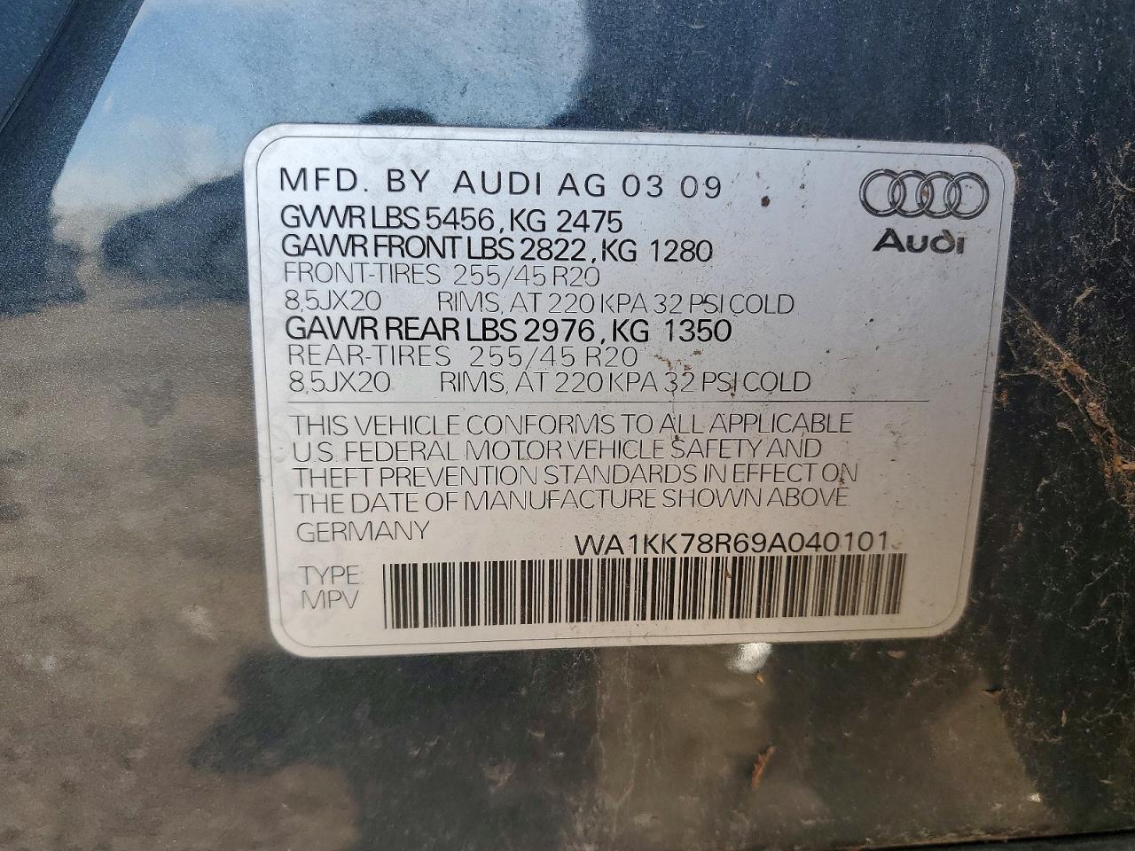 2009 Audi Q5 3.2 Серый vin: WA1KK78R69A040101
