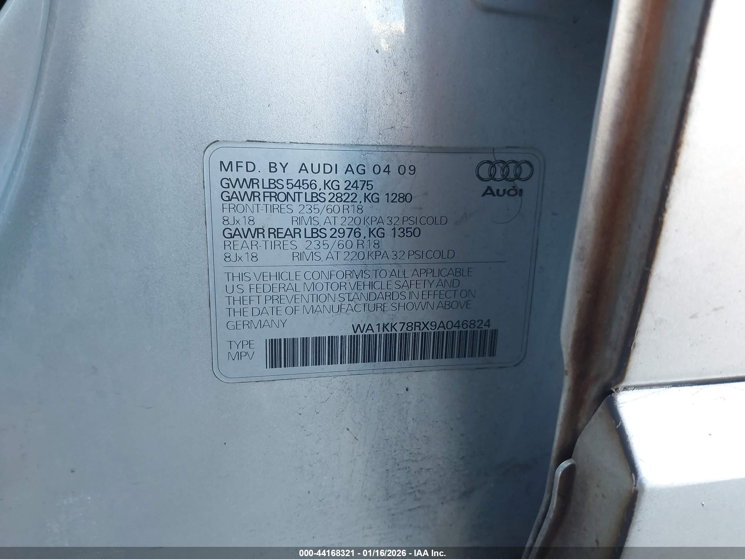 2009 Audi Q5 3.2 Premium Silver vin: WA1KK78RX9A046824