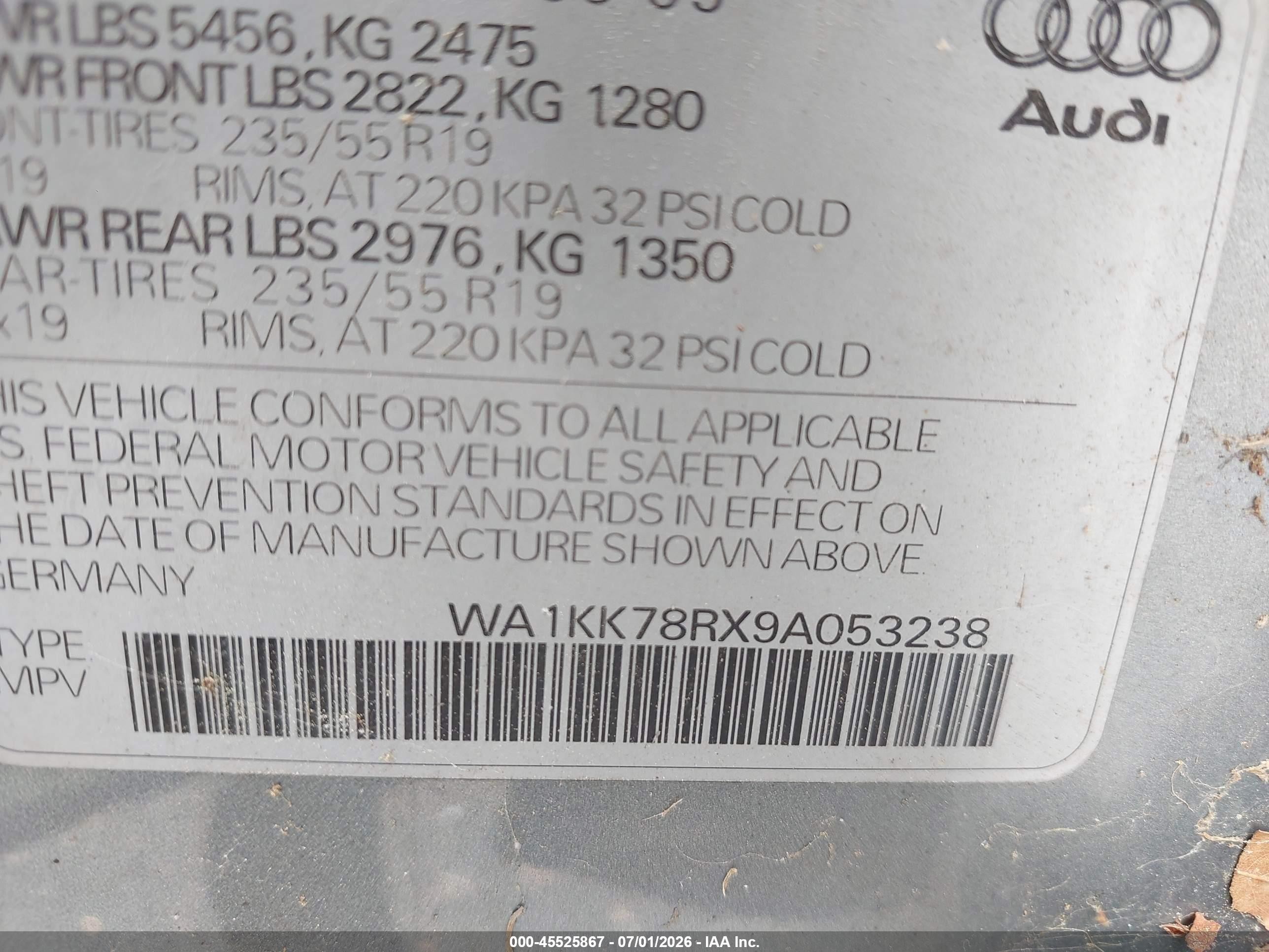 2009 Audi Q5 3.2 Premium Silver vin: WA1KK78RX9A053238