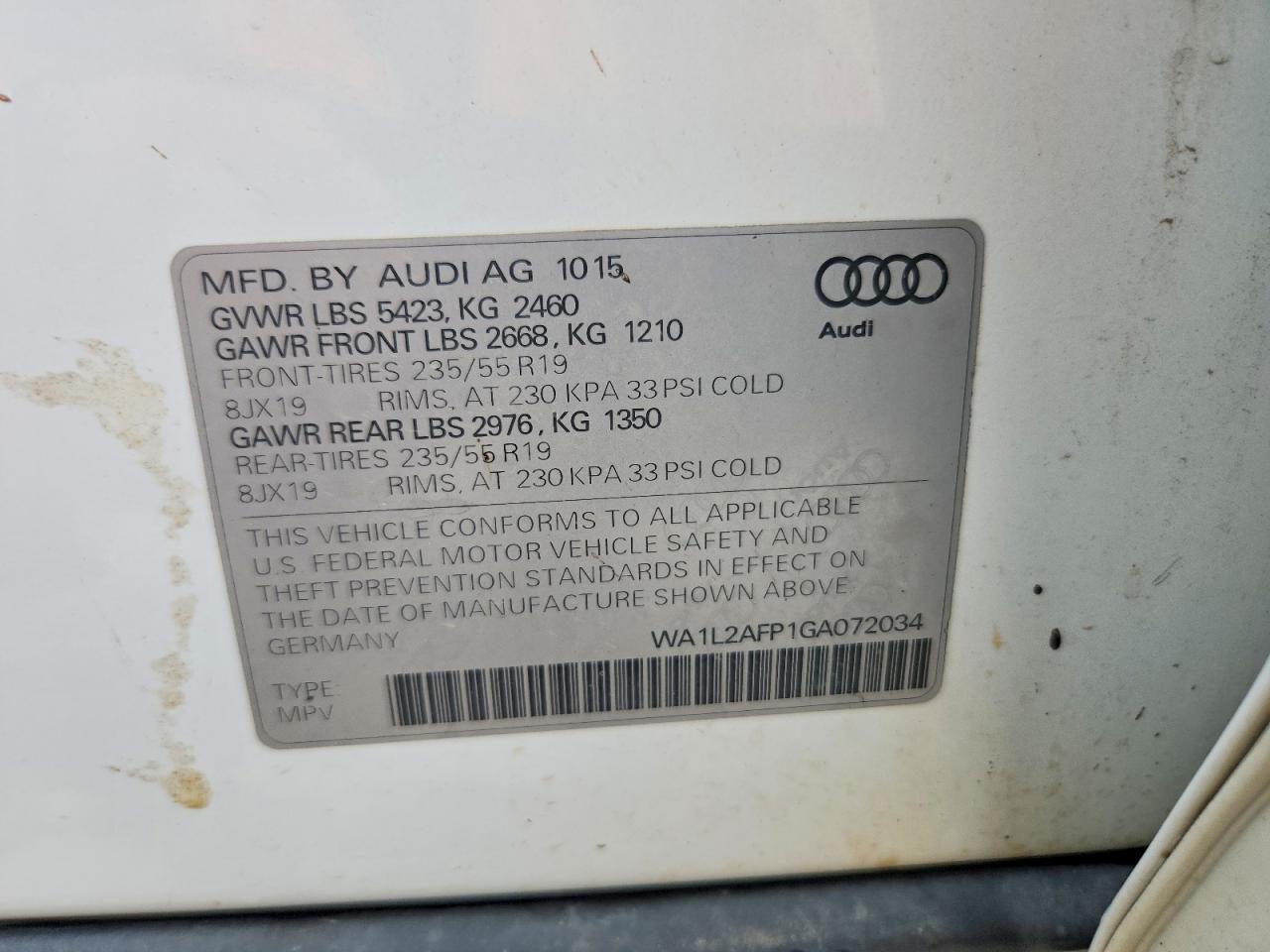 2016 Audi Q5 Premium Plus White vin: WA1L2AFP1GA072034