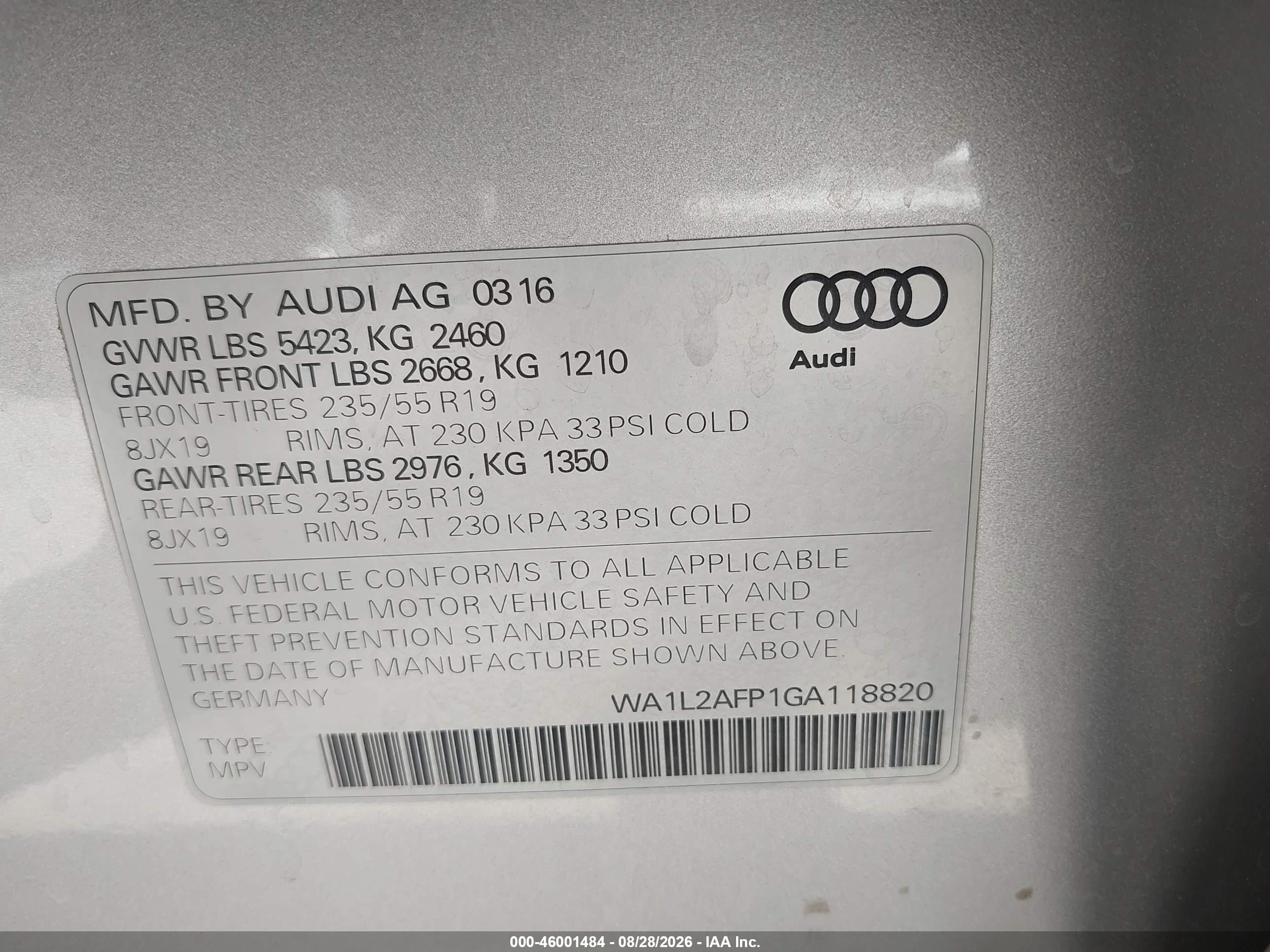 2016 Audi Q5 2.0t Premium Silver vin: WA1L2AFP1GA118820