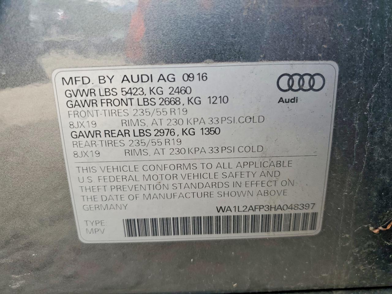 2017 Audi Q5 Premium Plus Gray vin: WA1L2AFP3HA048397