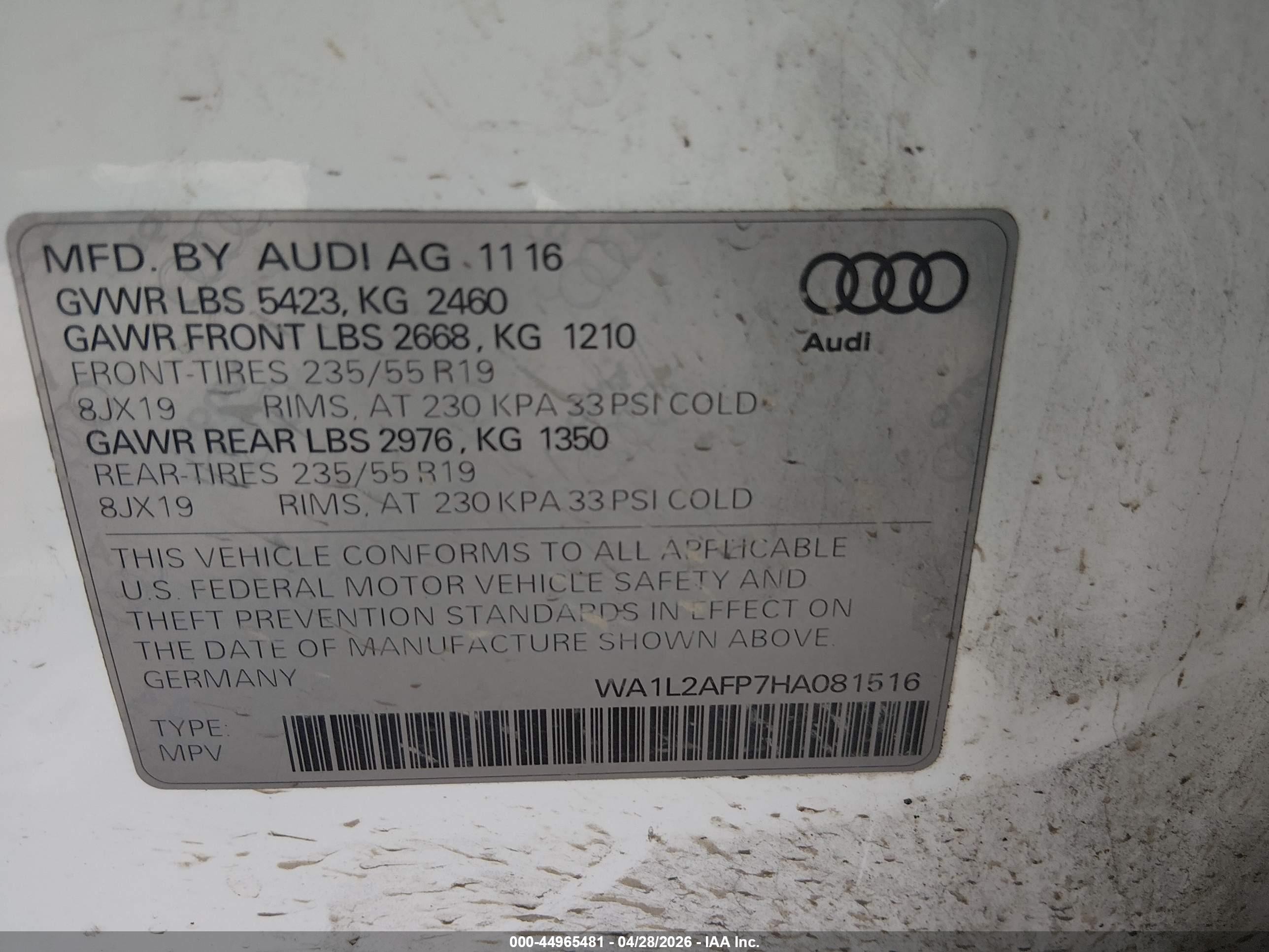 2017 Audi Q5 2.0t Premium White vin: WA1L2AFP7HA081516