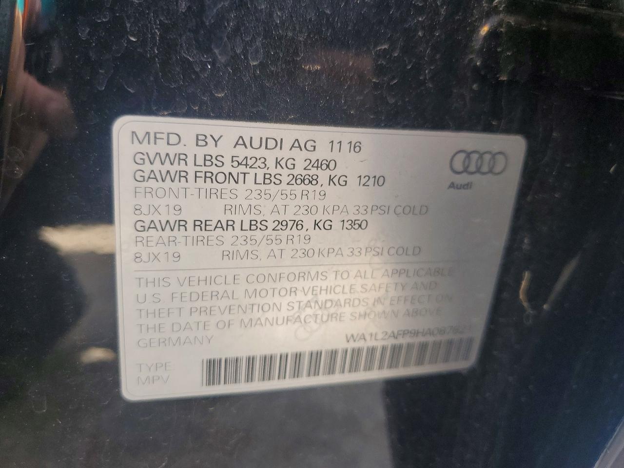 2017 Audi Q5 Premium Plus Черный vin: WA1L2AFP9HA087821