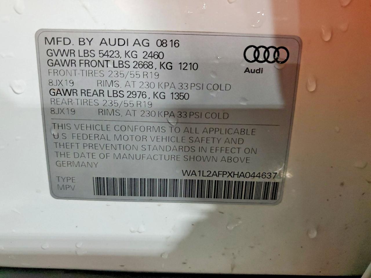 2017 Audi Q5 Premium Plus White vin: WA1L2AFPXHA044637