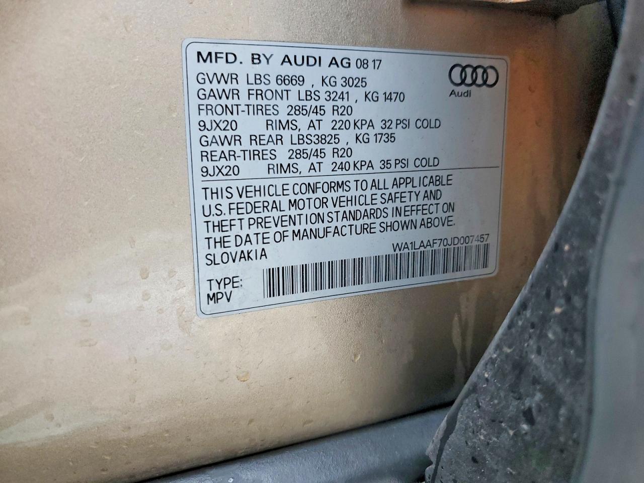 2018 Audi Q7 Premium Plus Tan vin: WA1LAAF70JD007457