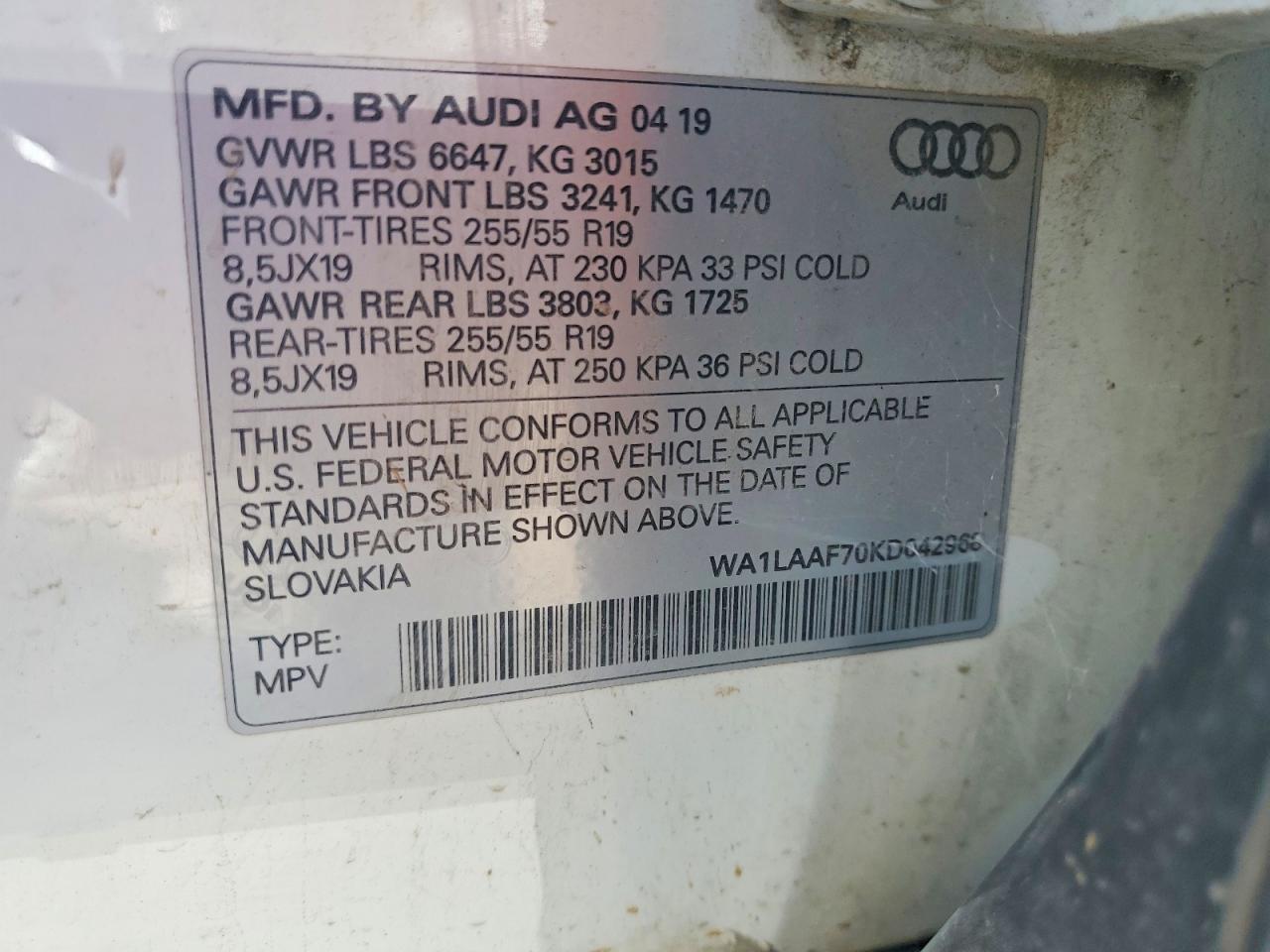 2019 Audi Q7 Premium Plus White vin: WA1LAAF70KD042968