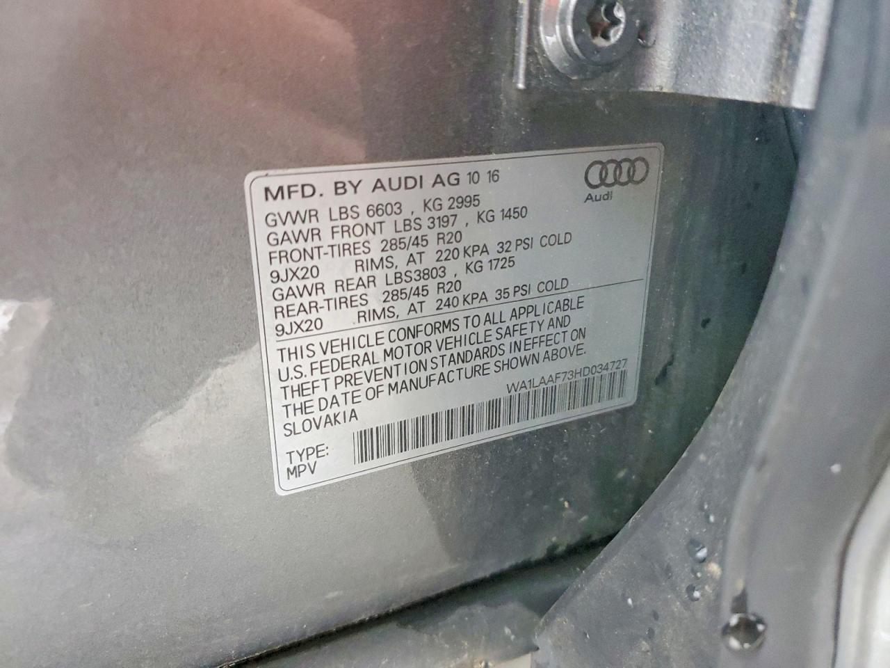 2017 Audi Q7 Premium Plus Угольный vin: WA1LAAF73HD034727