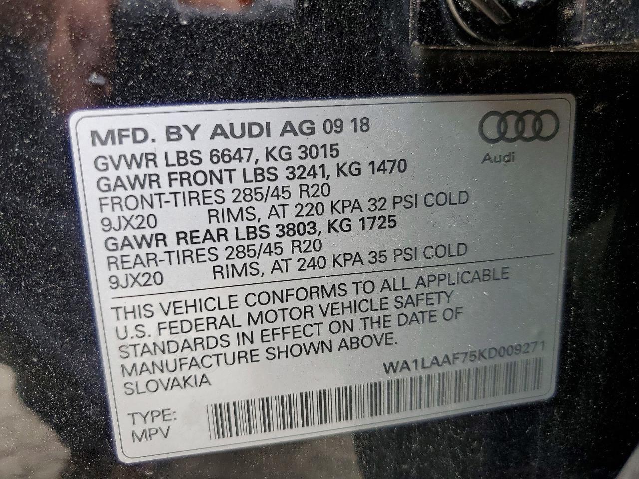 2019 Audi Q7 Premium Plus Black vin: WA1LAAF75KD009271