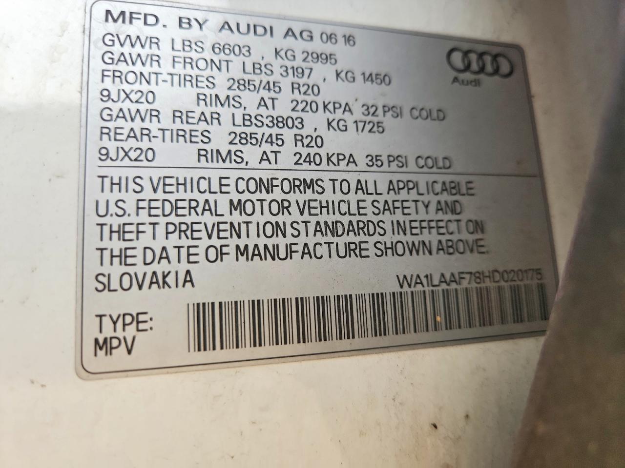 2017 Audi Q7 Premium Plus White vin: WA1LAAF78HD020175