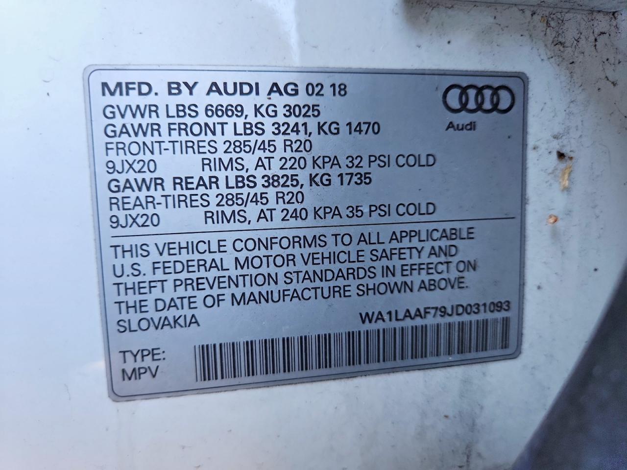 2018 Audi Q7 Premium Plus White vin: WA1LAAF79JD031093