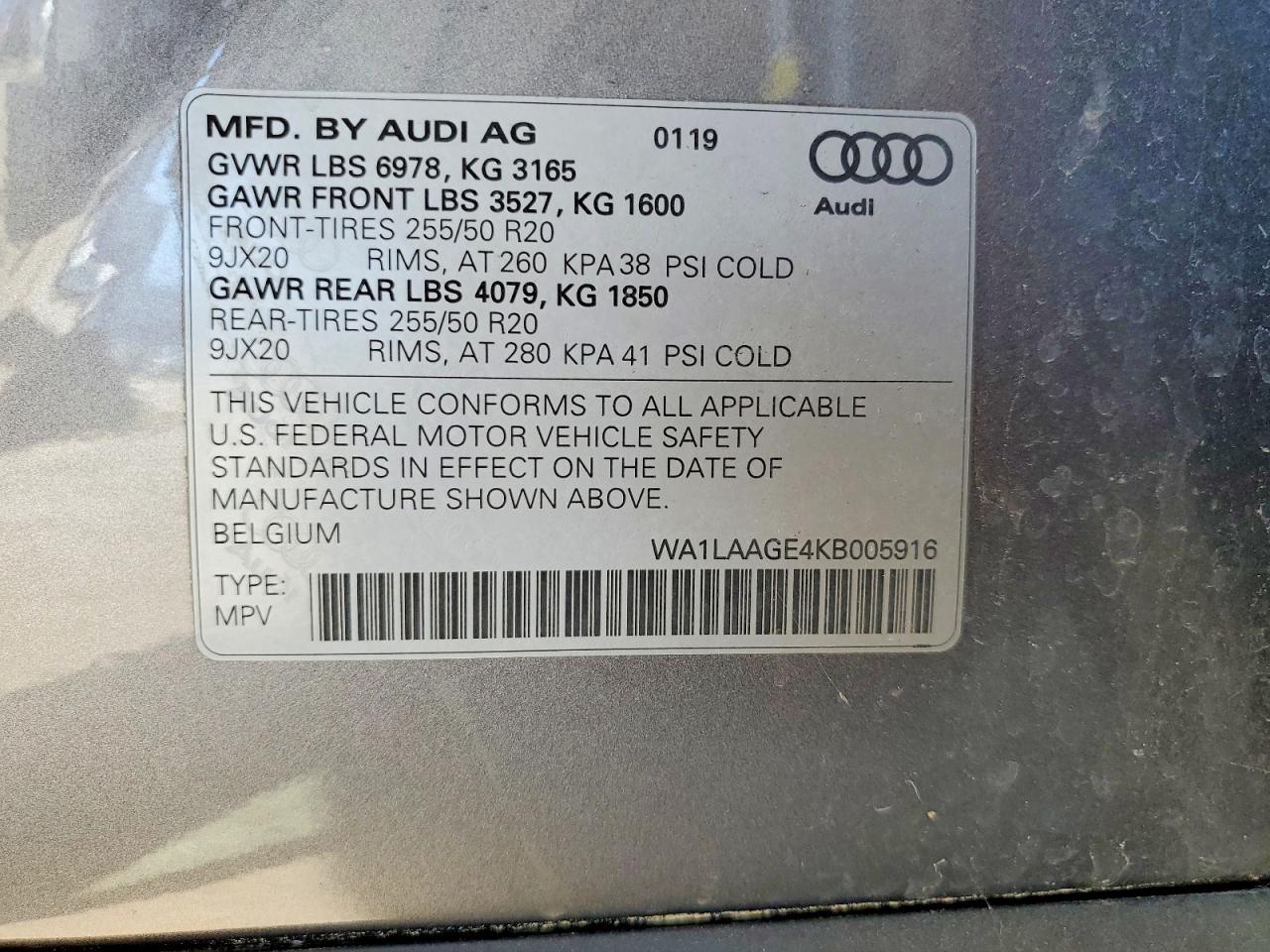 2019 Audi E-tron Premium Plus Gray vin: WA1LAAGE4KB005916
