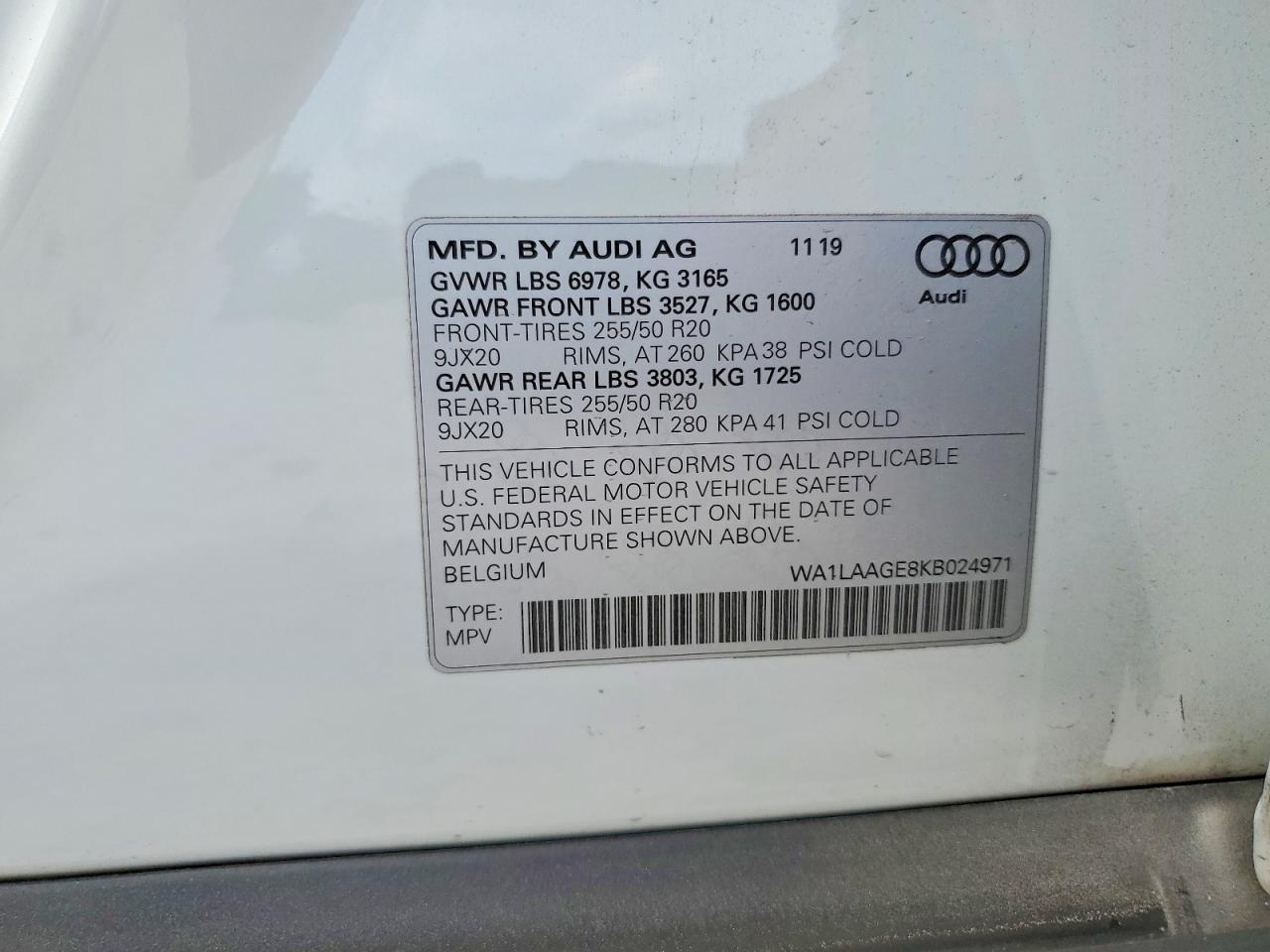 2019 Audi E-tron Premium Plus White vin: WA1LAAGE8KB024971