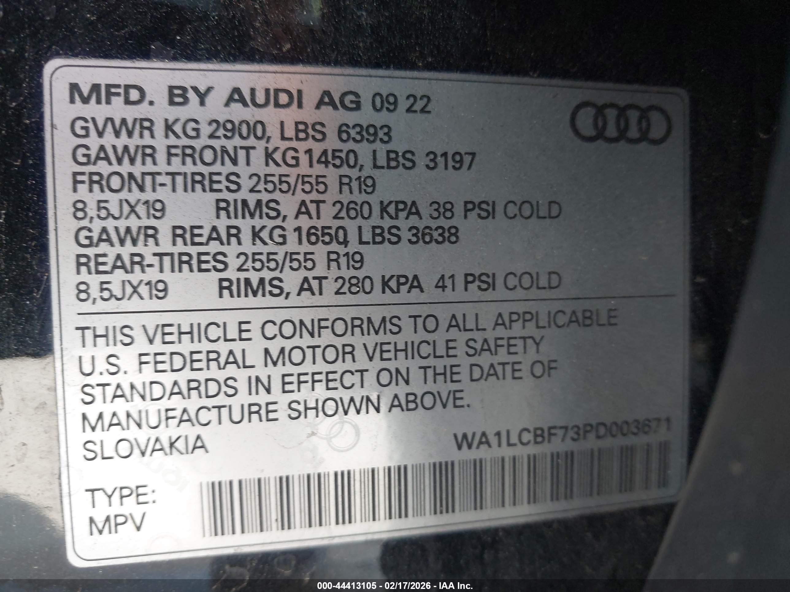 2023 Audi Q7 Premium Plus 45 Tfsi Quattro Tiptronic Black vin: WA1LCBF73PD003671
