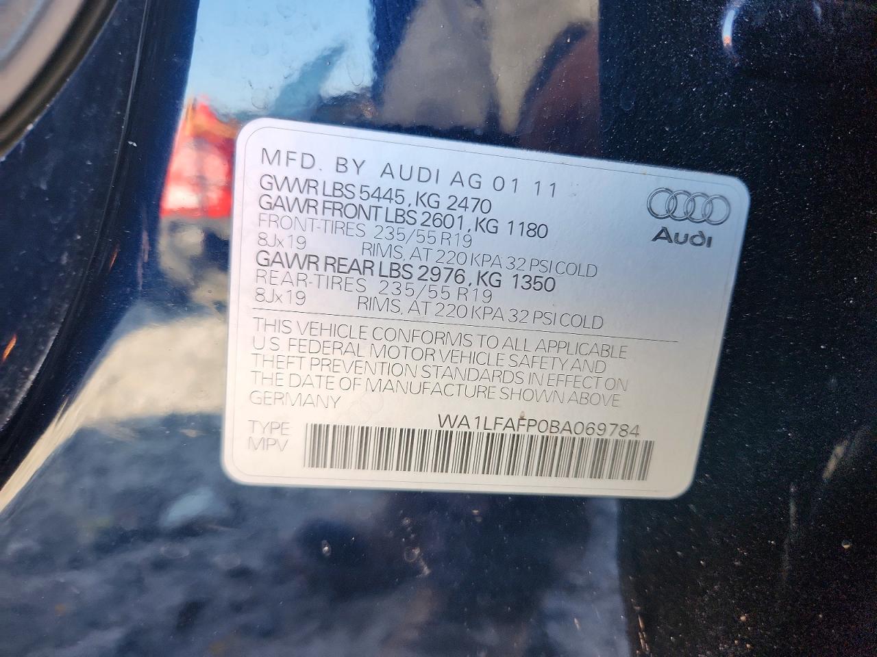 2011 Audi Q5 Premium Plus Синий vin: WA1LFAFP0BA069784