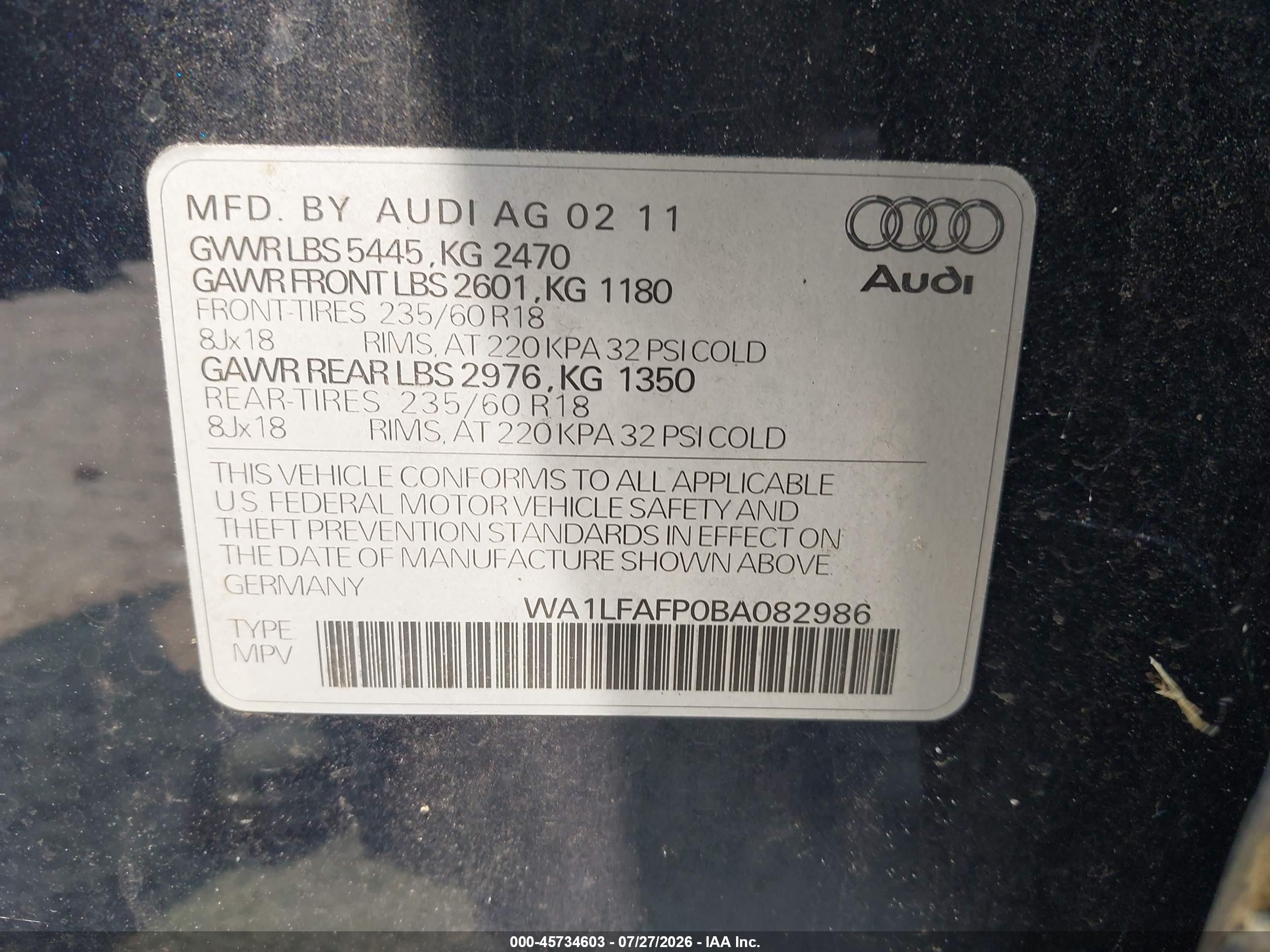 2011 Audi Q5 2.0t Premium Blue vin: WA1LFAFP0BA082986