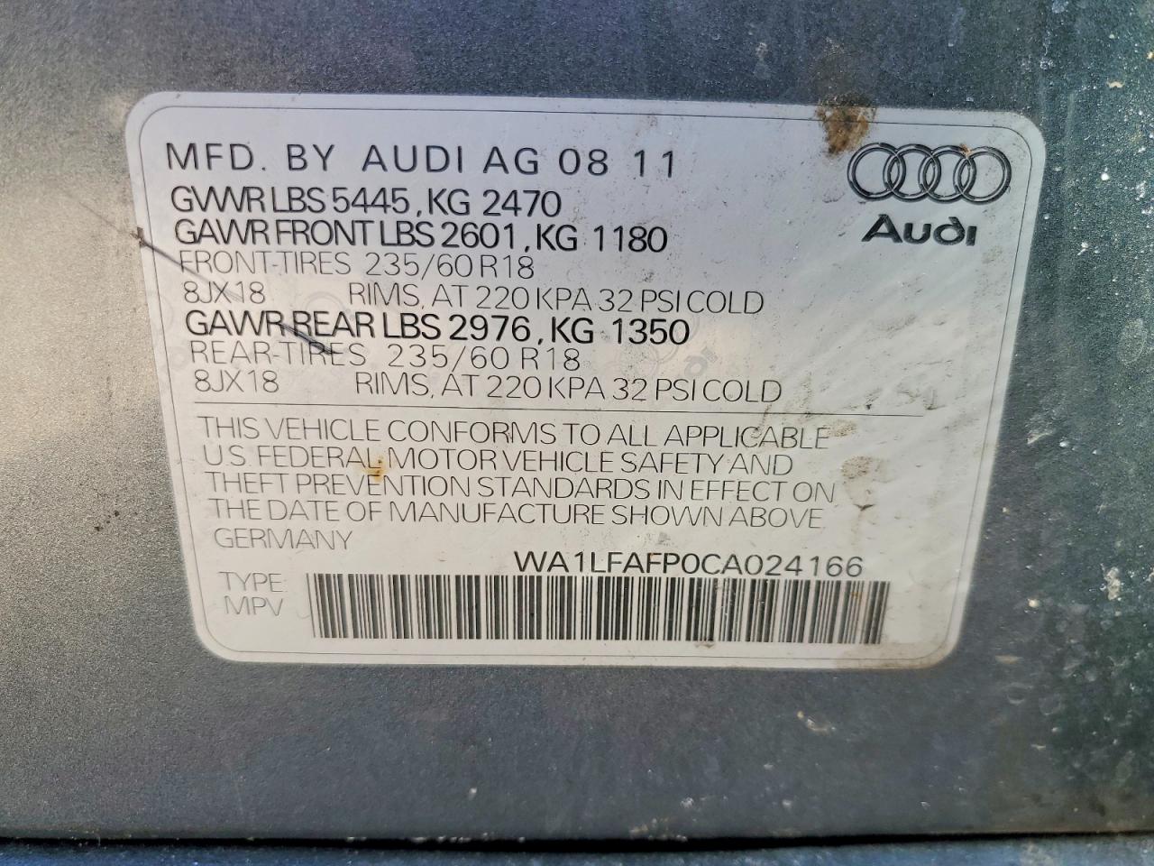 2012 Audi Q5 Premium Plus Серый vin: WA1LFAFP0CA024166
