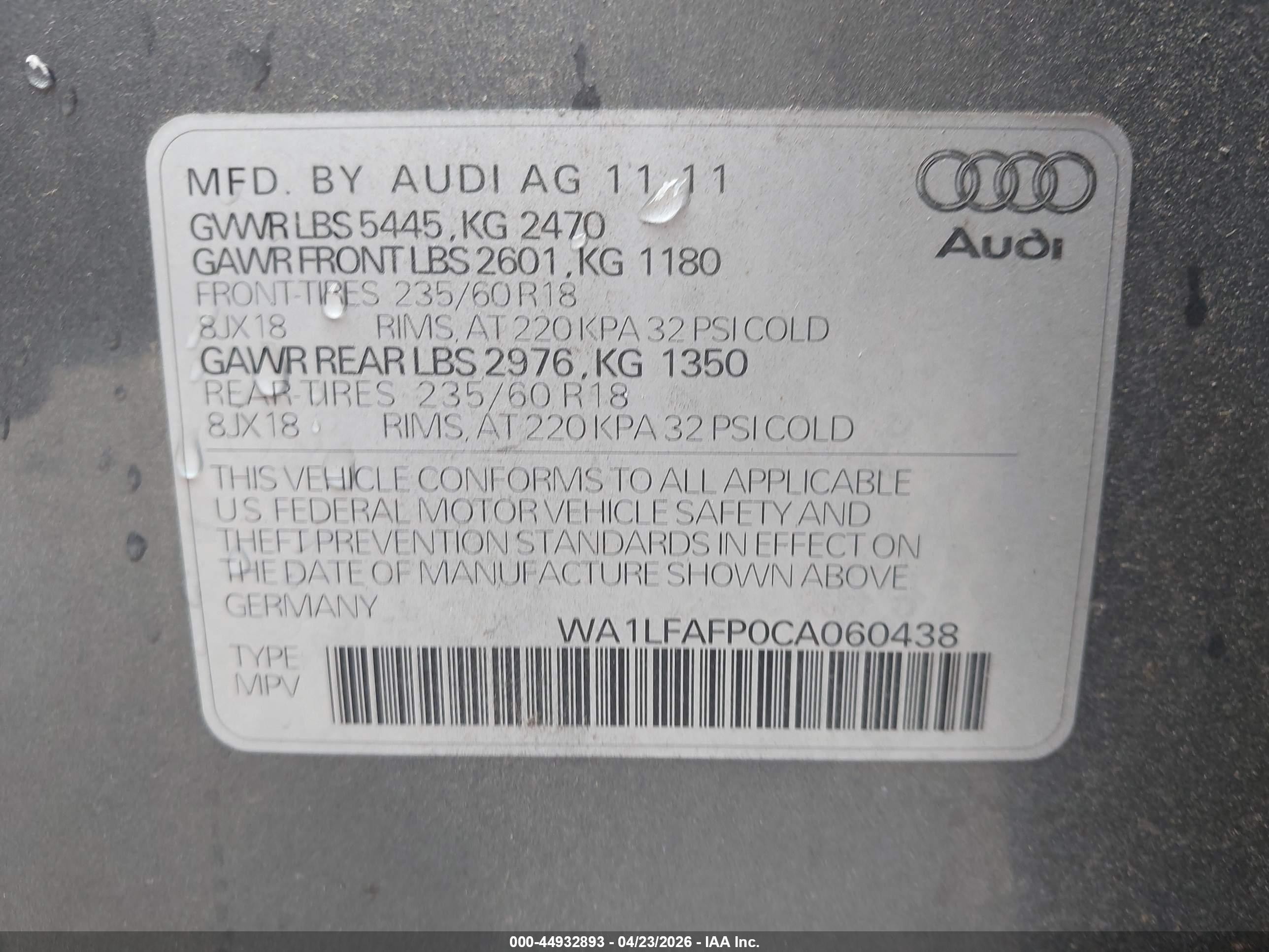 2012 Audi Q5 2.0t Premium Gray vin: WA1LFAFP0CA060438