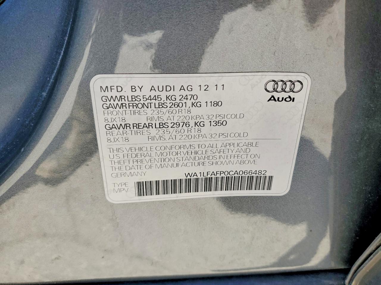 2012 Audi Q5 Premium Plus Gray vin: WA1LFAFP0CA066482
