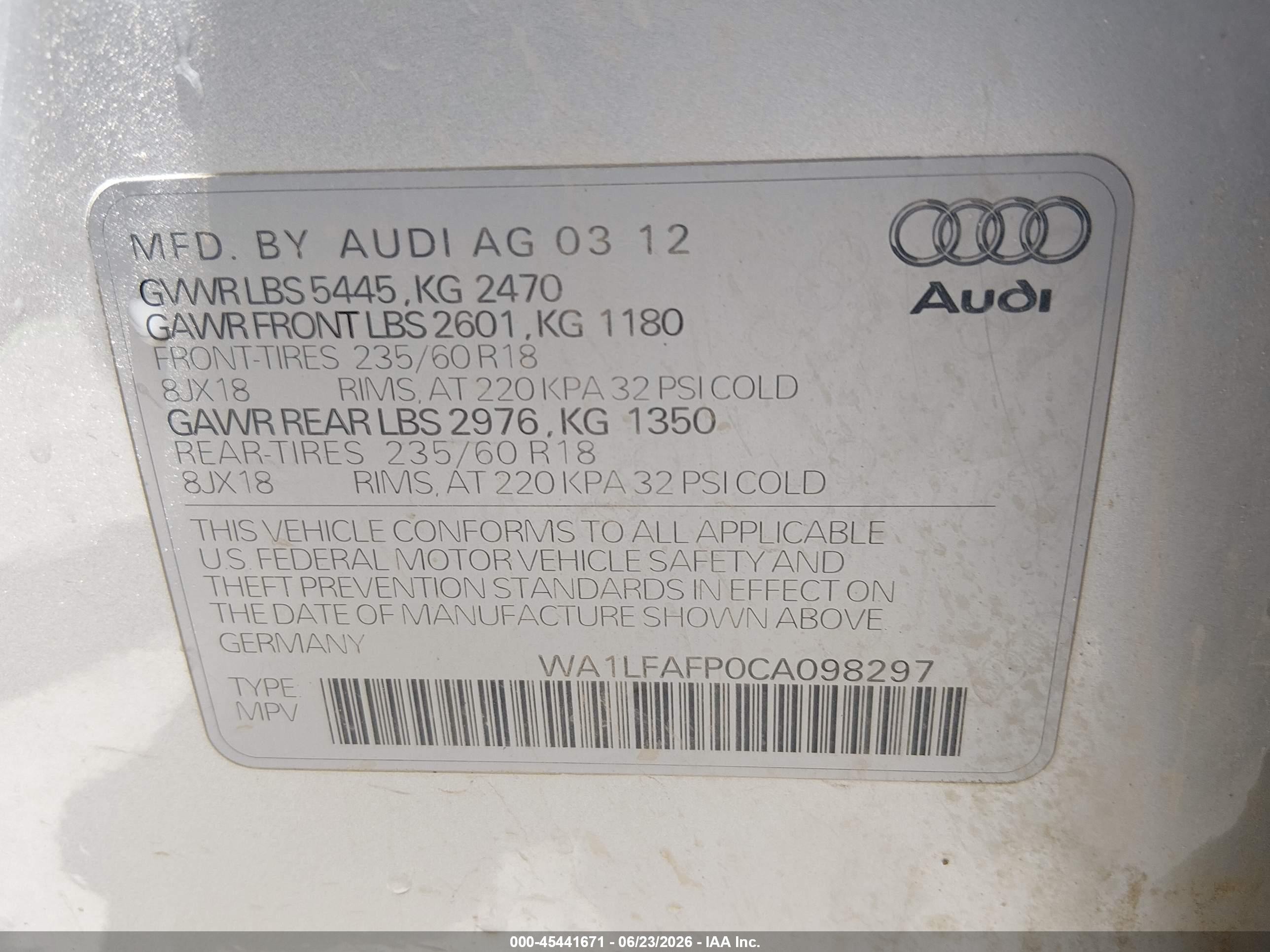 2012 Audi Q5 2.0t Premium Silver vin: WA1LFAFP0CA098297