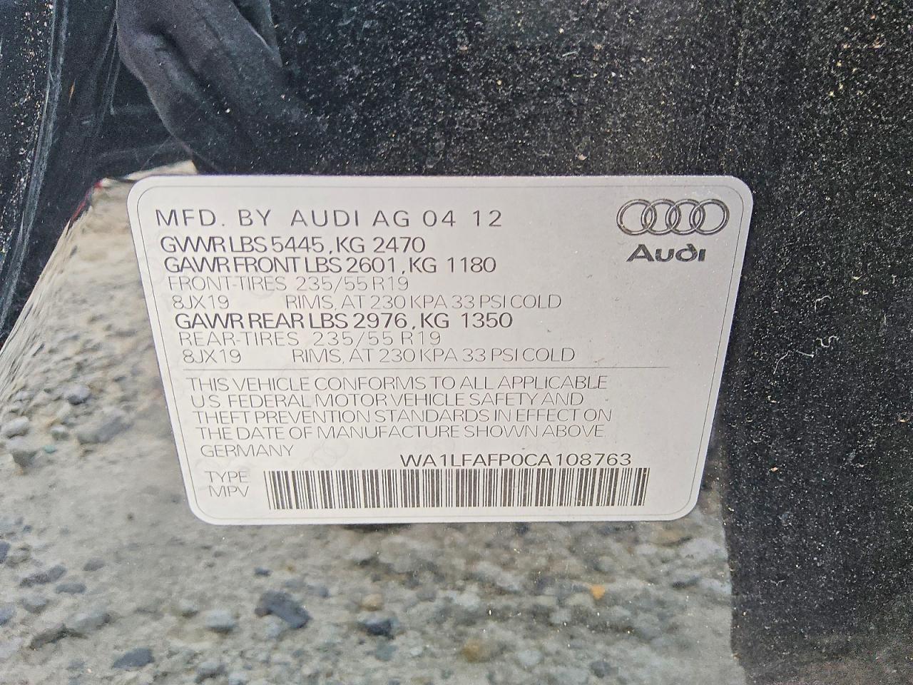 2012 Audi Q5 Premium Plus Черный vin: WA1LFAFP0CA108763